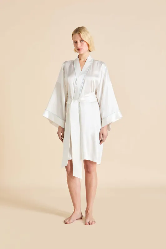 Mimi Ivory Powder Blue Robe in Silk Satin made by Olivia von Halle