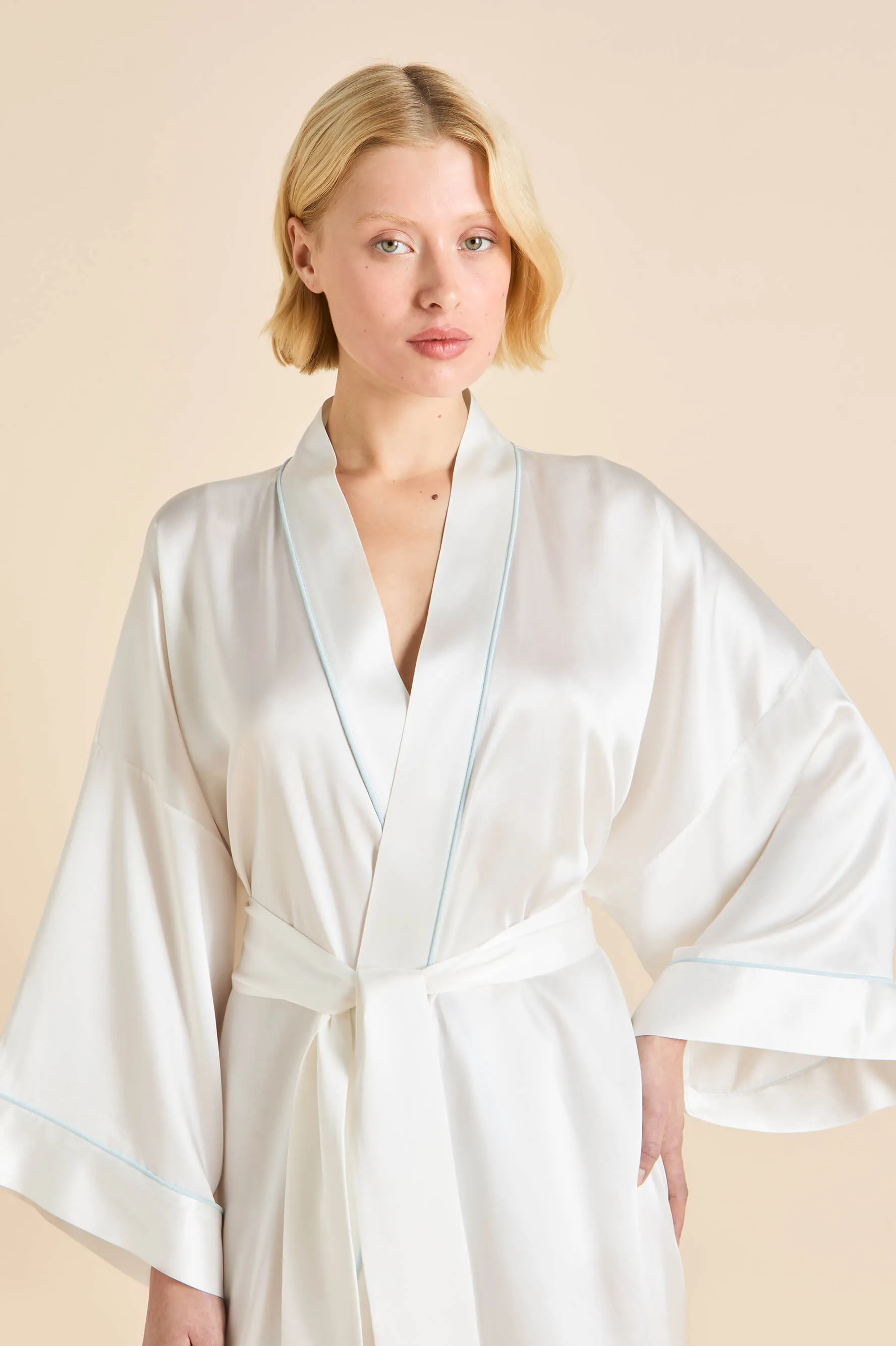 Mimi Ivory Powder Blue Robe in Silk Satin sold by Olivia von Halle product image thumbnail 3