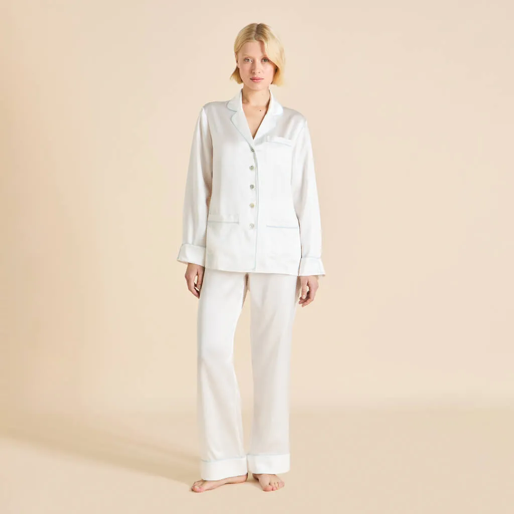 Coco Ivory Powder Blue Pajamas in Silk Satin sold by Olivia von Halle product image thumbnail 2