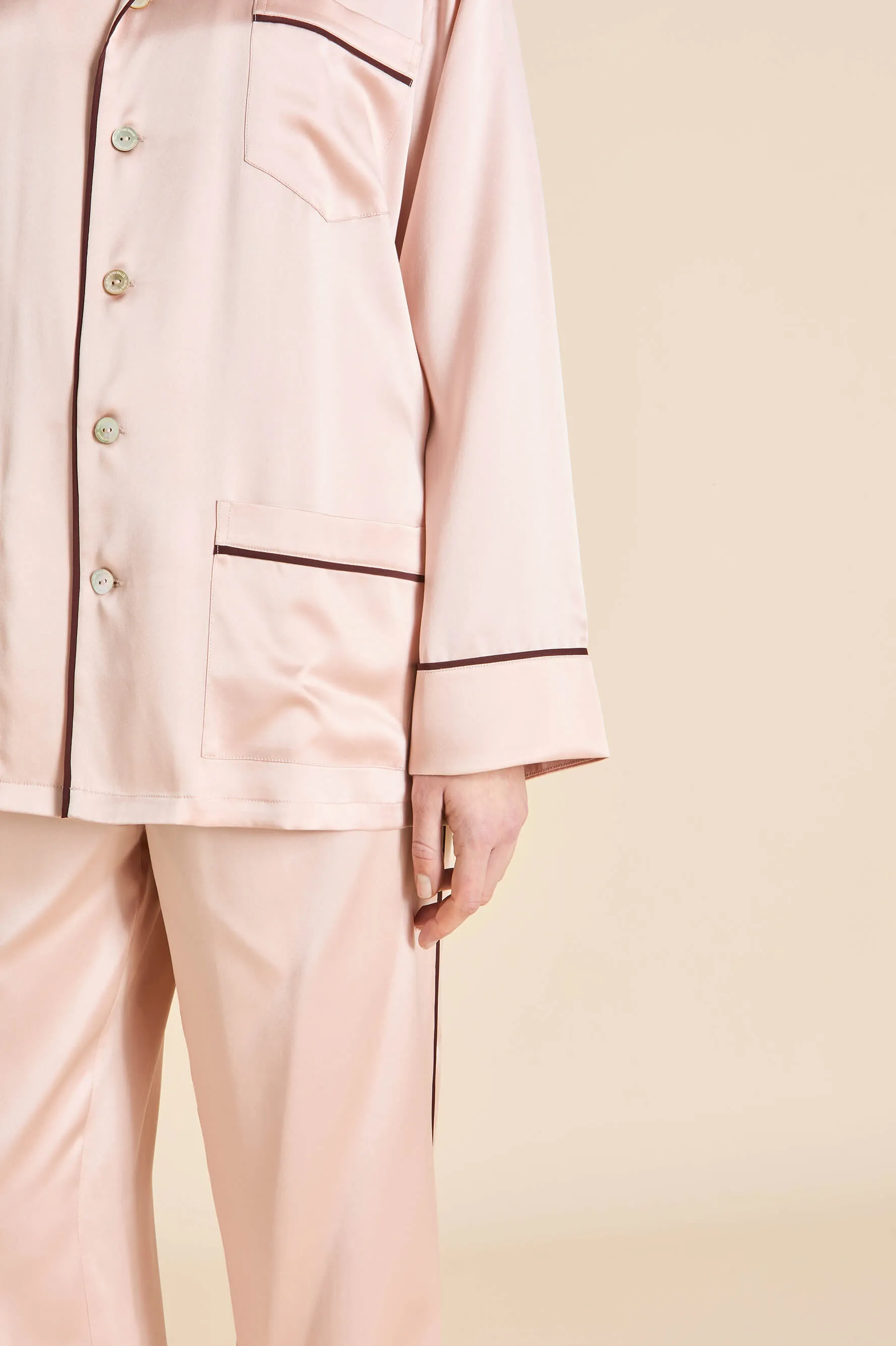 Yves Rose Pink Pajamas in Silk Satin sold by Olivia von Halle product image thumbnail 4