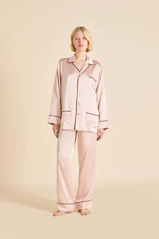 Yves Rose Pink Pajamas in Silk Satin made by Olivia von Halle
