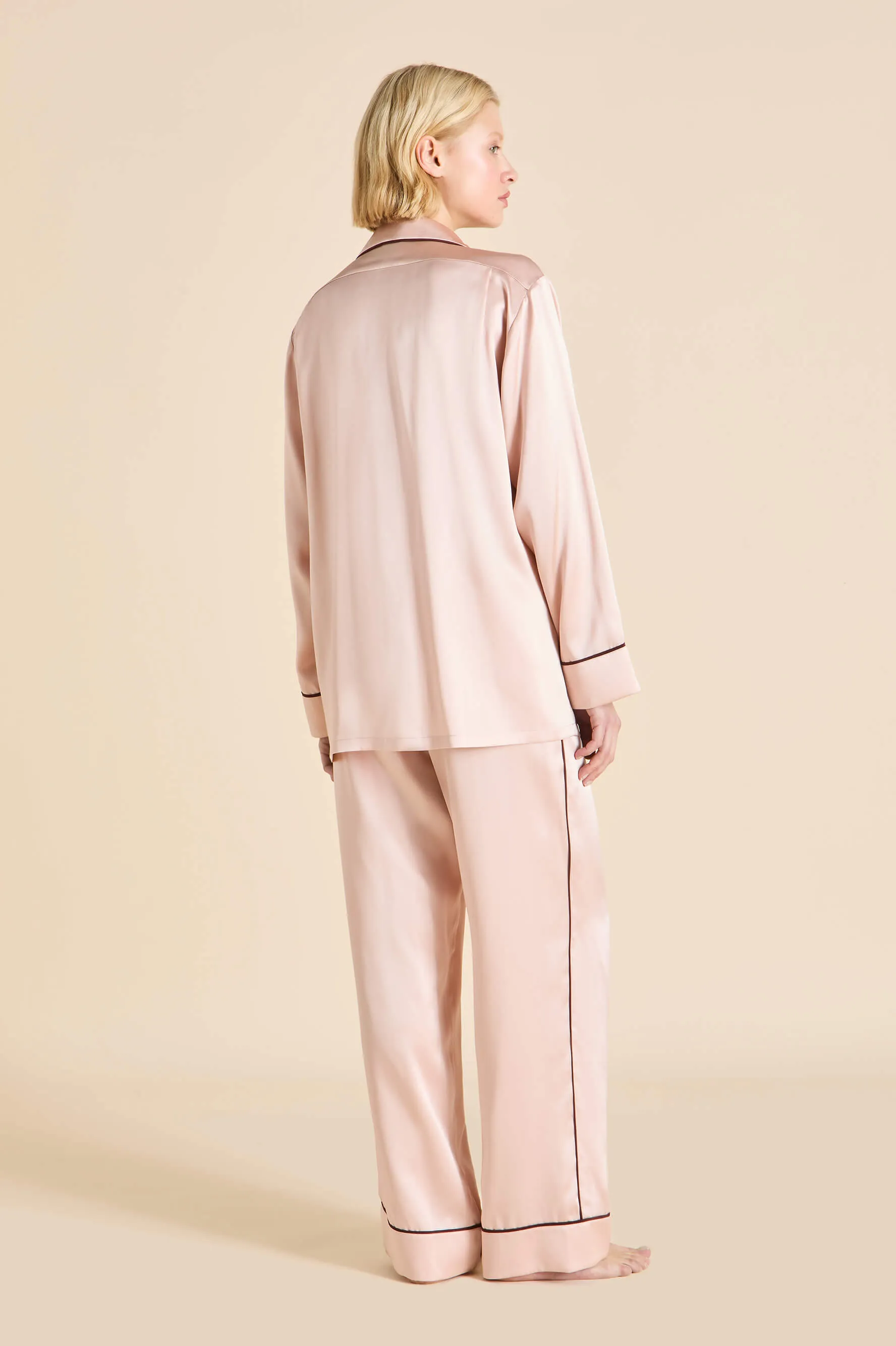 Yves Rose Pink Pajamas in Silk Satin sold by Olivia von Halle product image thumbnail 5