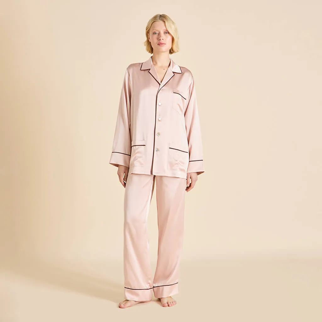 Yves Rose Pink Pajamas in Silk Satin sold by Olivia von Halle product image thumbnail 2