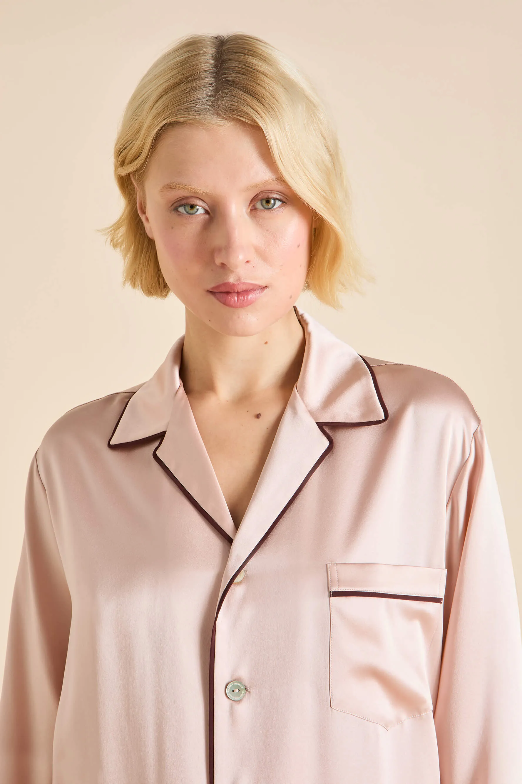 Yves Rose Pink Pajamas in Silk Satin sold by Olivia von Halle product image thumbnail 3