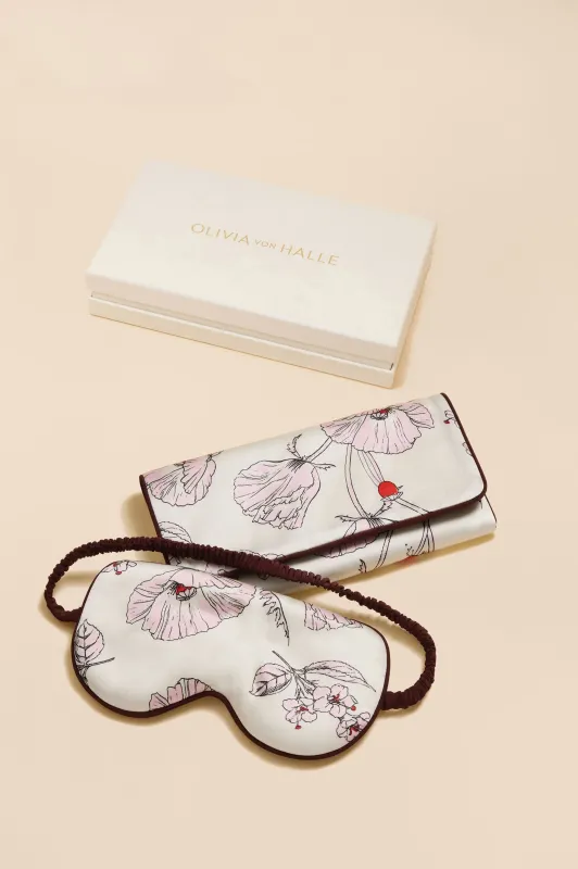 Audrey Rosalia Ivory Floral Eye Mask in Silk Satin sold by Olivia von Halle