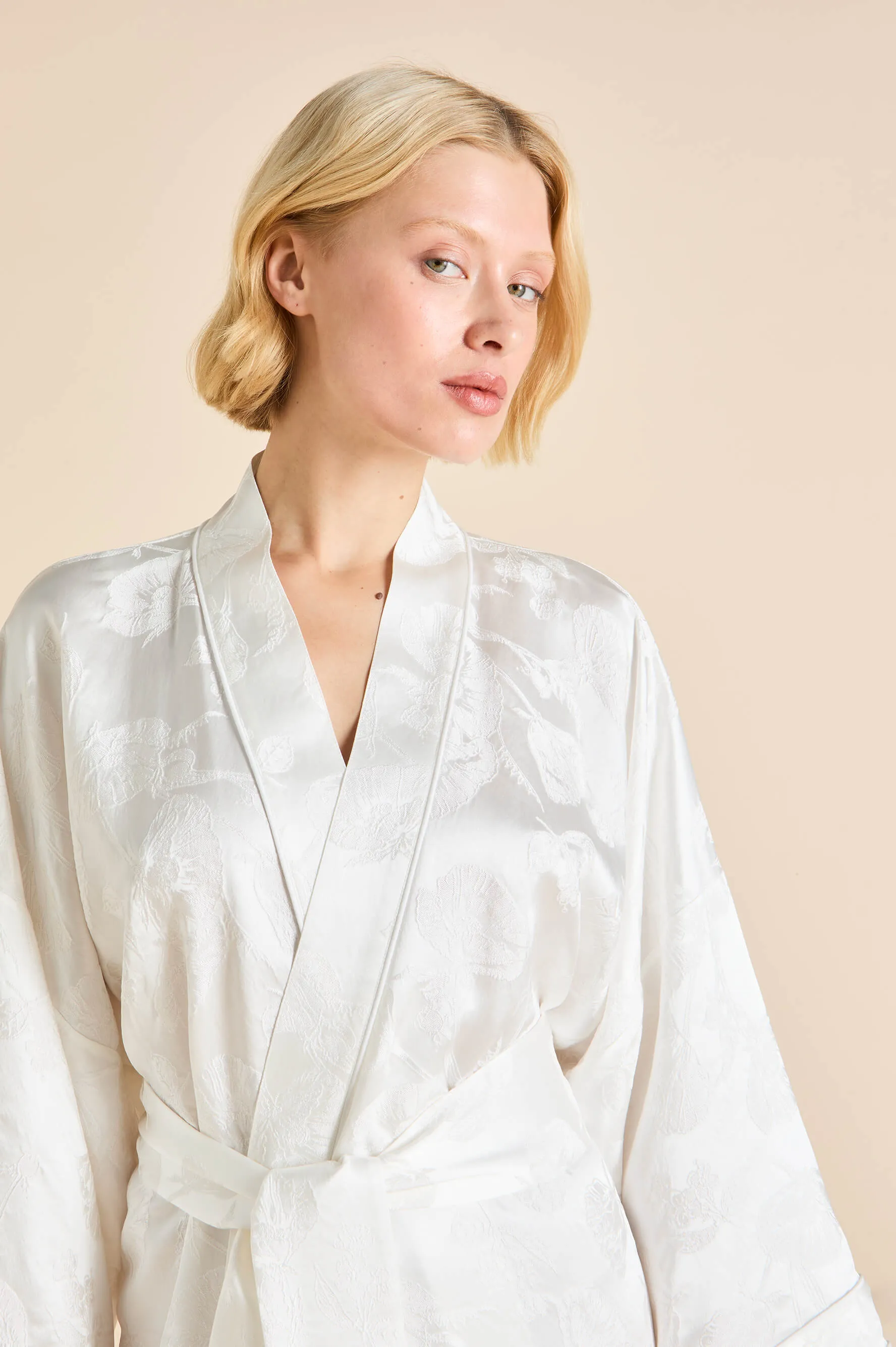 Mimi Liliana Ivory Floral Robe in Silk Jacquard sold by Olivia von Halle product image thumbnail 3