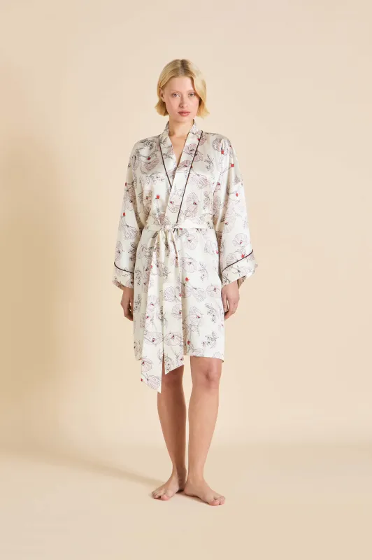 Mimi Rosalia Ivory Floral Robe in Silk Satin made by Olivia von Halle