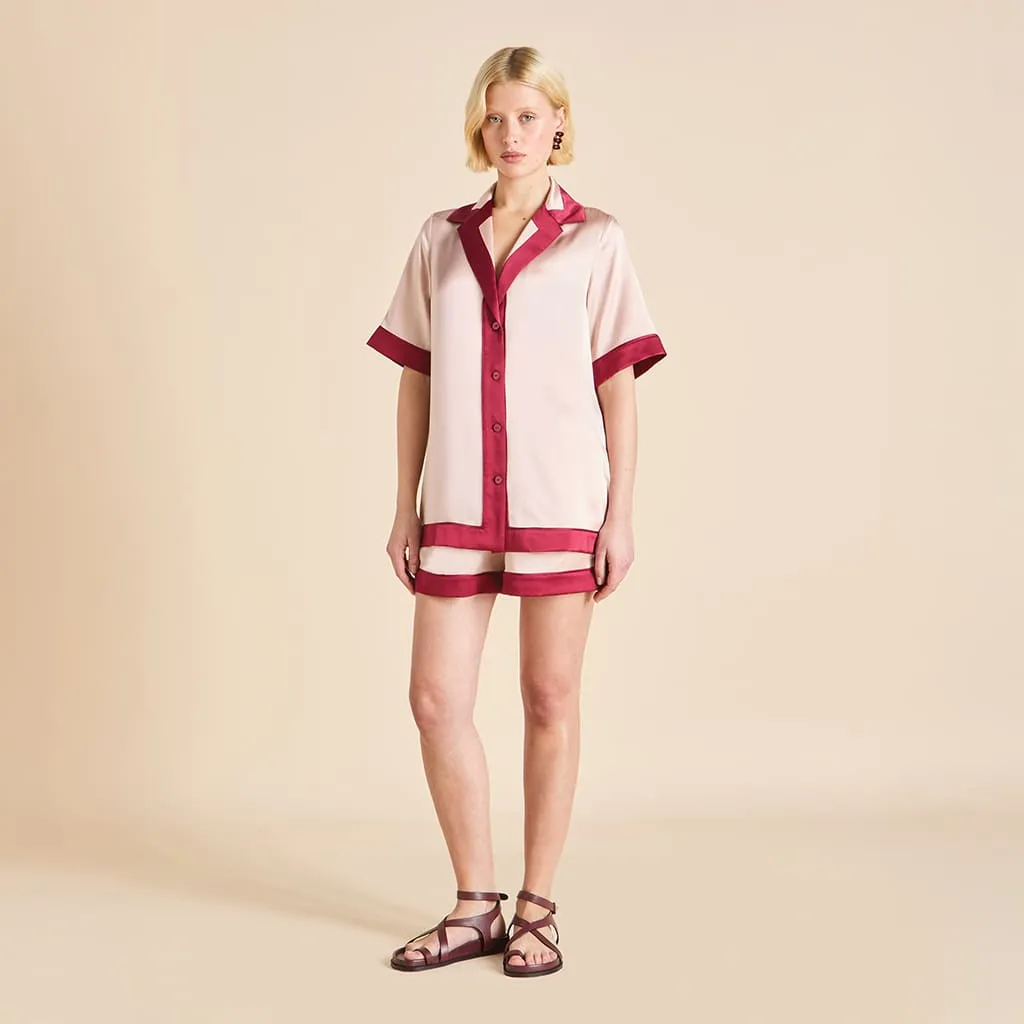 Zelda Rose Pink Pajamas in Silk Satin sold by Olivia von Halle product image thumbnail 2