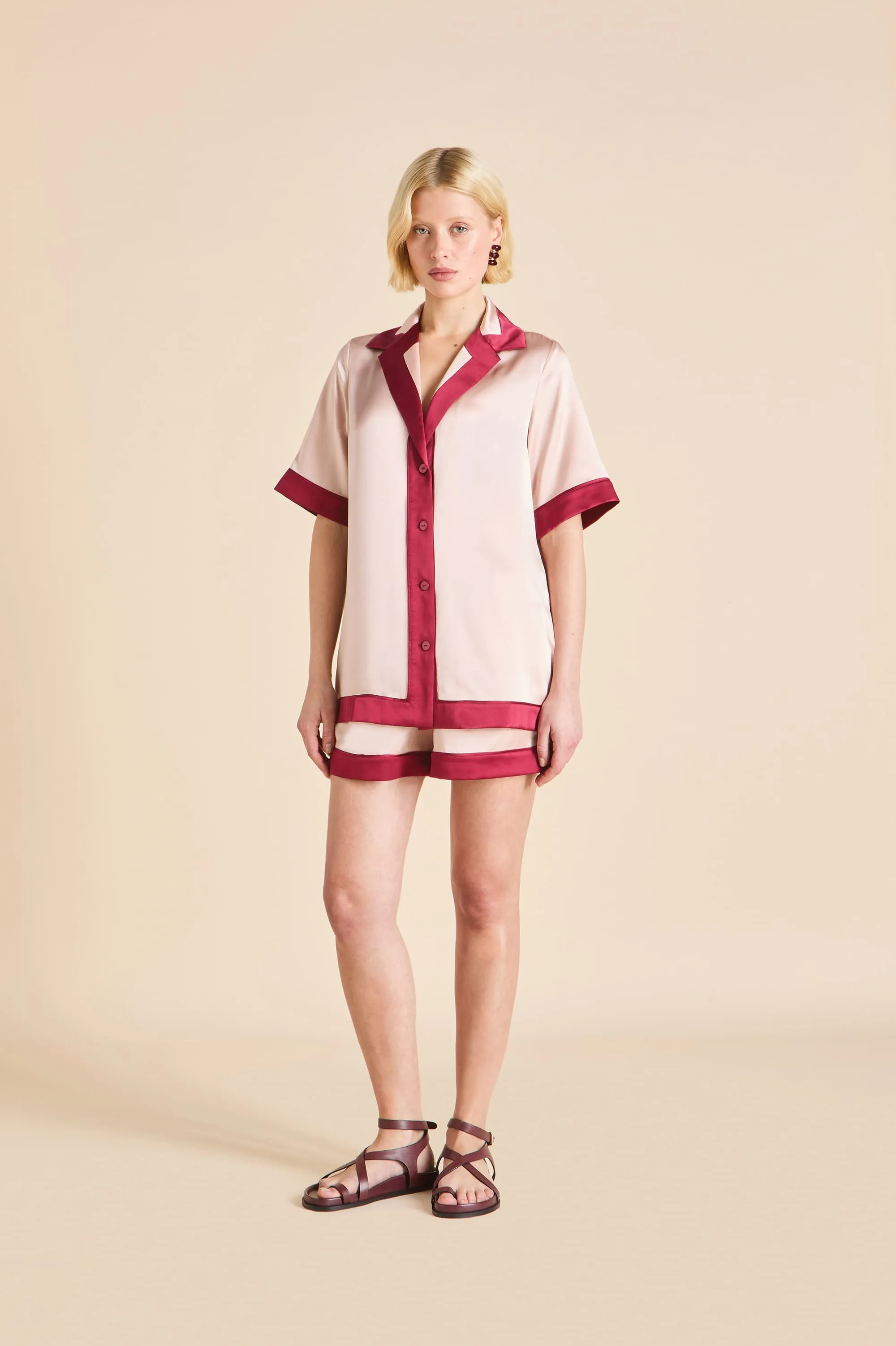 Zelda Rose Pink Pajamas in Silk Satin sold by Olivia von Halle