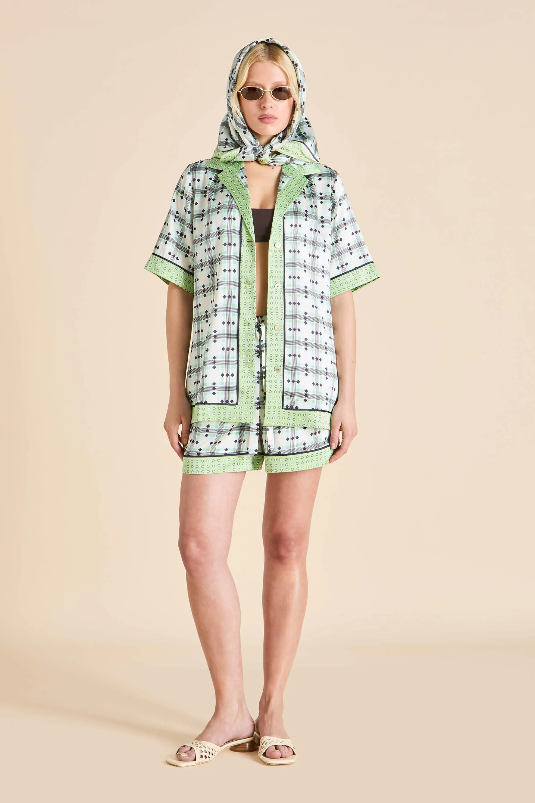 Zelda Cini Green Geometric Pajamas in Silk Satin sold by Olivia von Halle product image thumbnail 4
