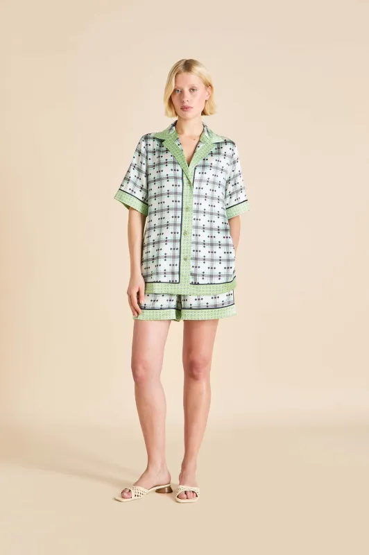 Zelda Cini Green Geometric Pajamas in Silk Satin sold by Olivia von Halle