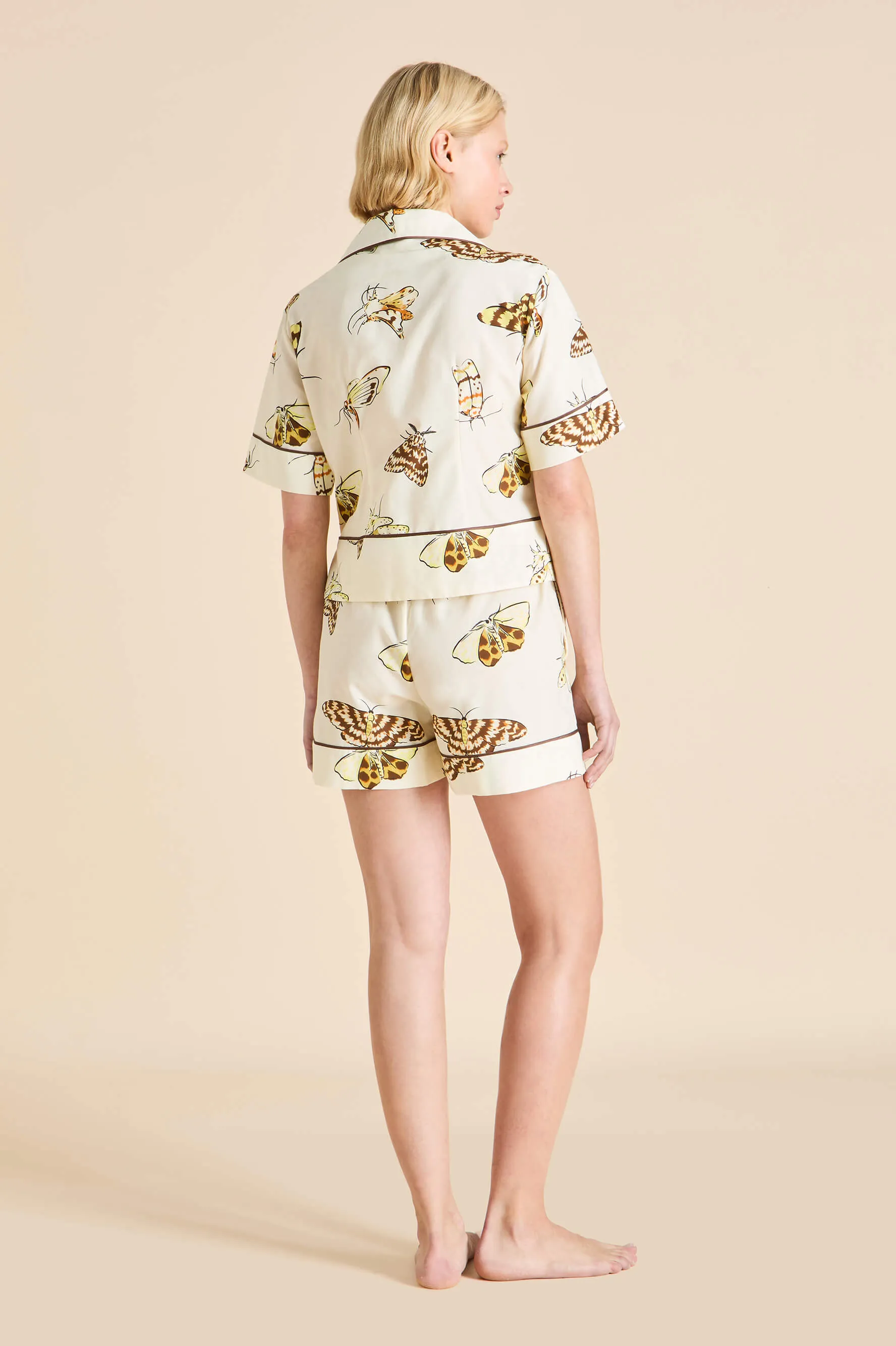 Arletty Opaline Cream Moth Pajamas in Cotton-Silk sold by Olivia von Halle product image thumbnail 5