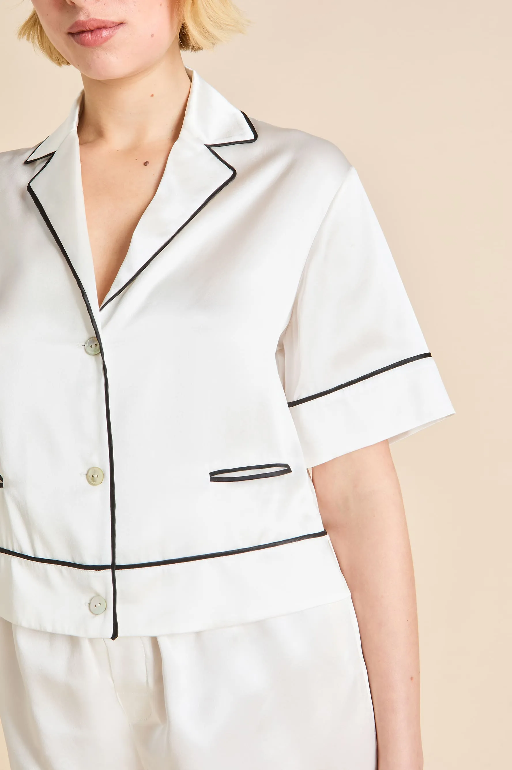 Arletty Ivory Pajamas in Silk Satin sold by Olivia von Halle product image thumbnail 4