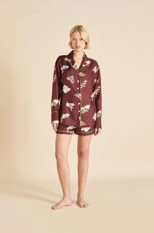 Alba Ettore Brown Moth Pajamas in Silk Twill sold by Olivia von Halle