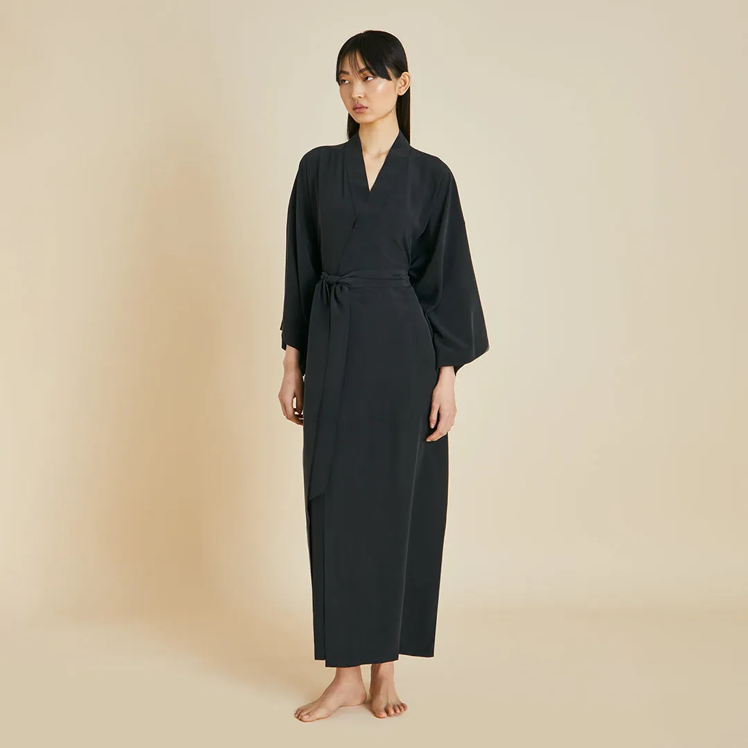 Queenie Black Robe in Silk Crêpe de Chine sold by Olivia von Halle product image thumbnail 2