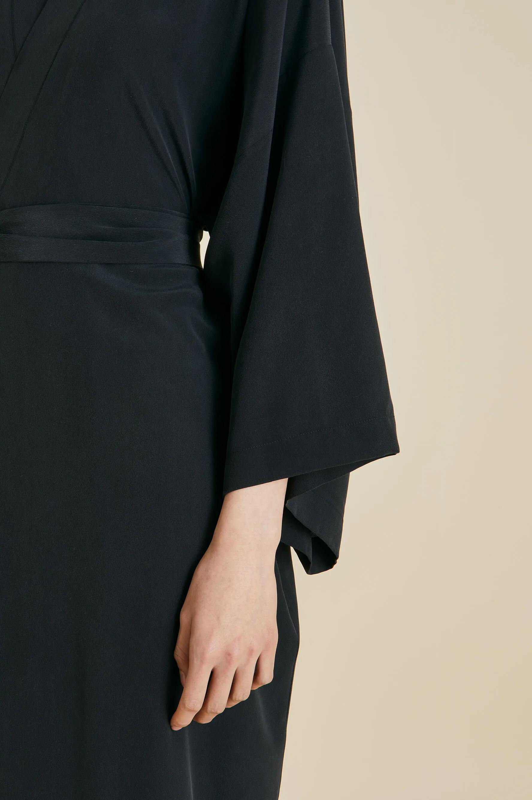 Queenie Black Robe in Silk Crêpe de Chine sold by Olivia von Halle product image thumbnail 4