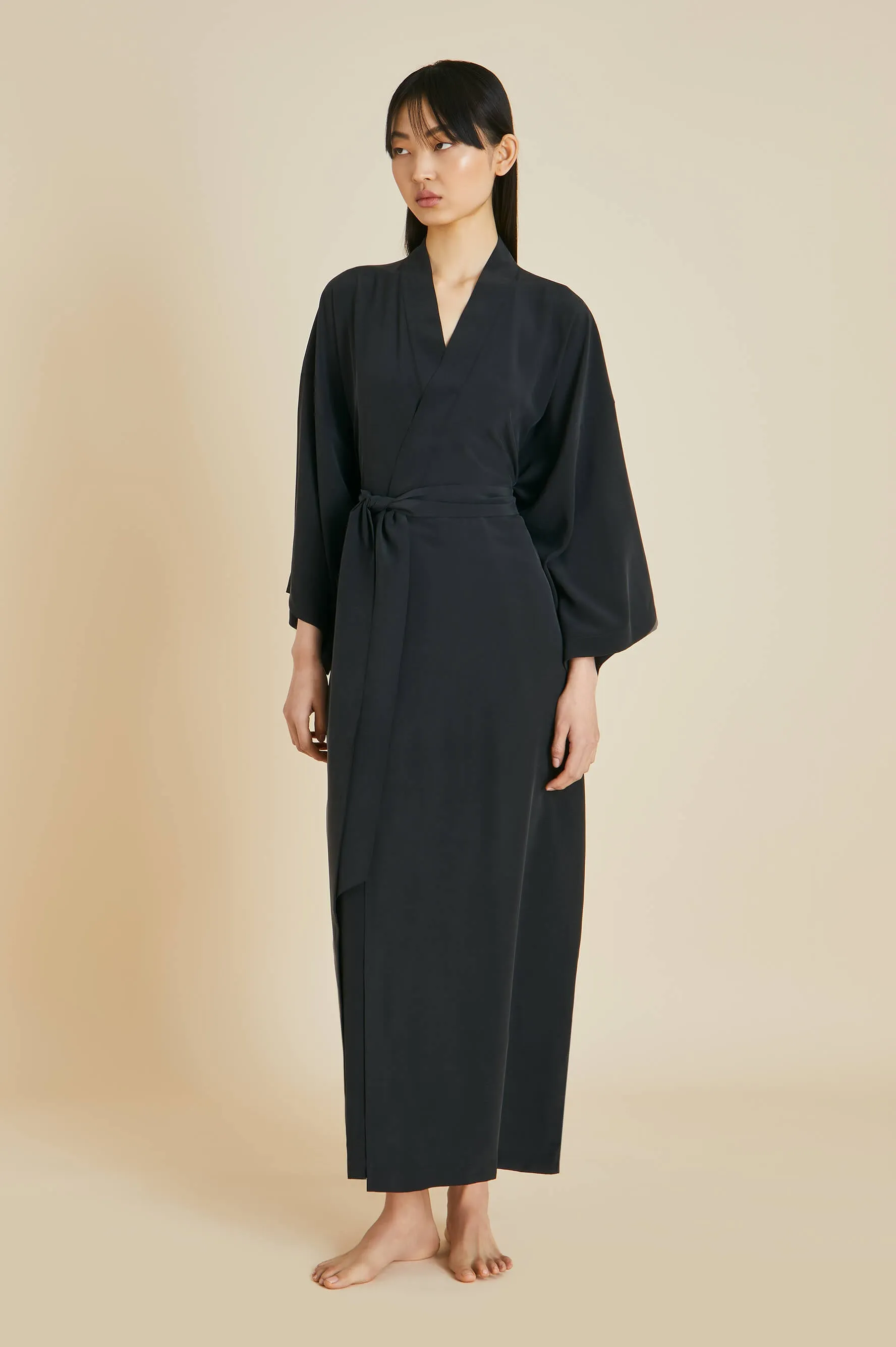Queenie Black Robe in Silk Crêpe de Chine sold by Olivia von Halle product image thumbnail 3
