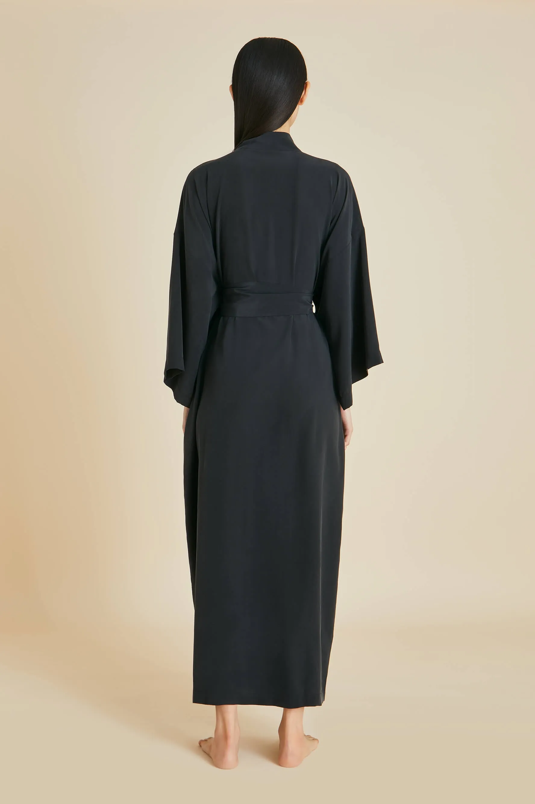 Queenie Black Robe in Silk Crêpe de Chine sold by Olivia von Halle product image thumbnail 5