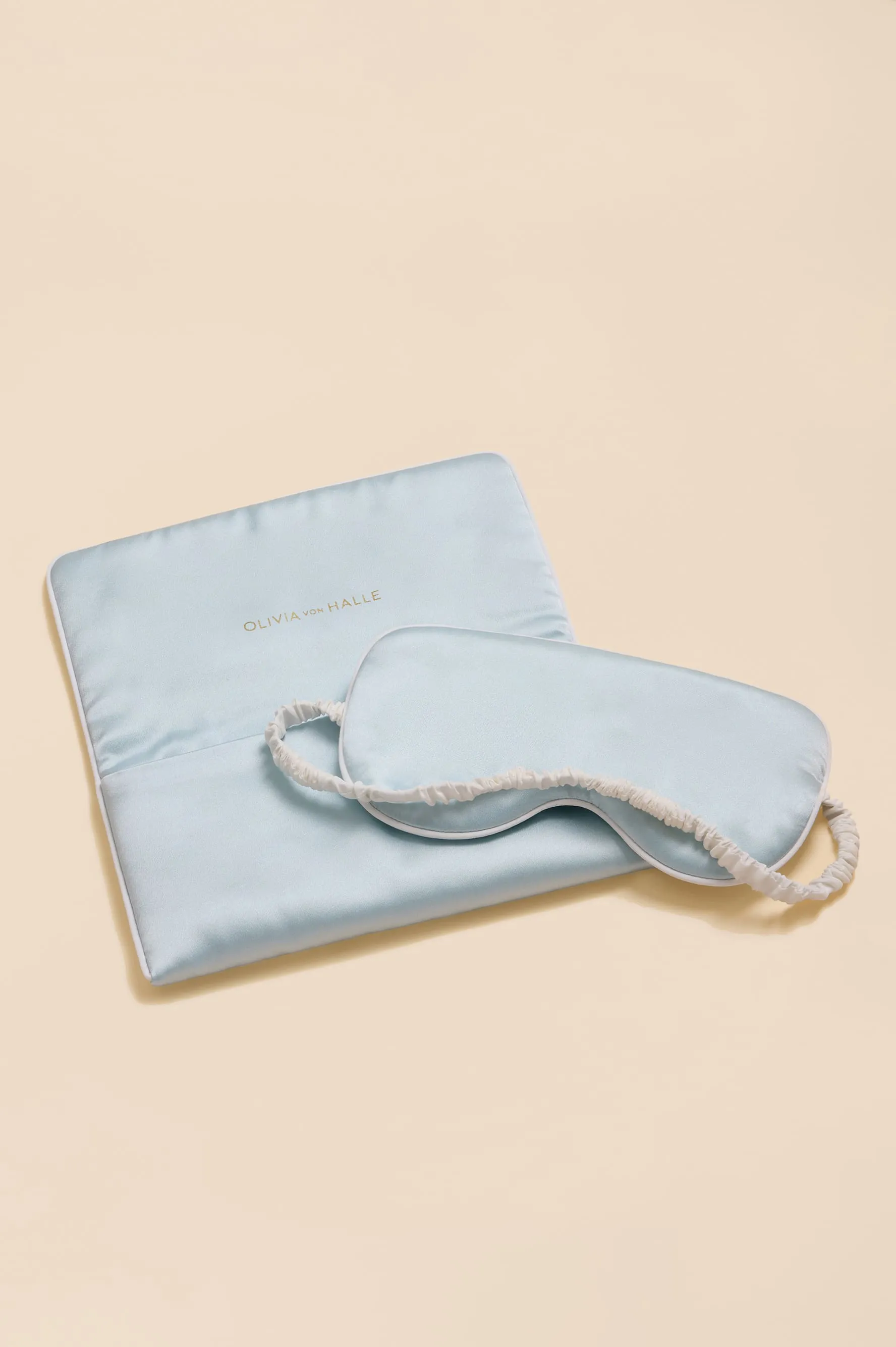 Audrey Powder Blue Ivory Eye Mask in Silk Satin sold by Olivia von Halle product image thumbnail 3