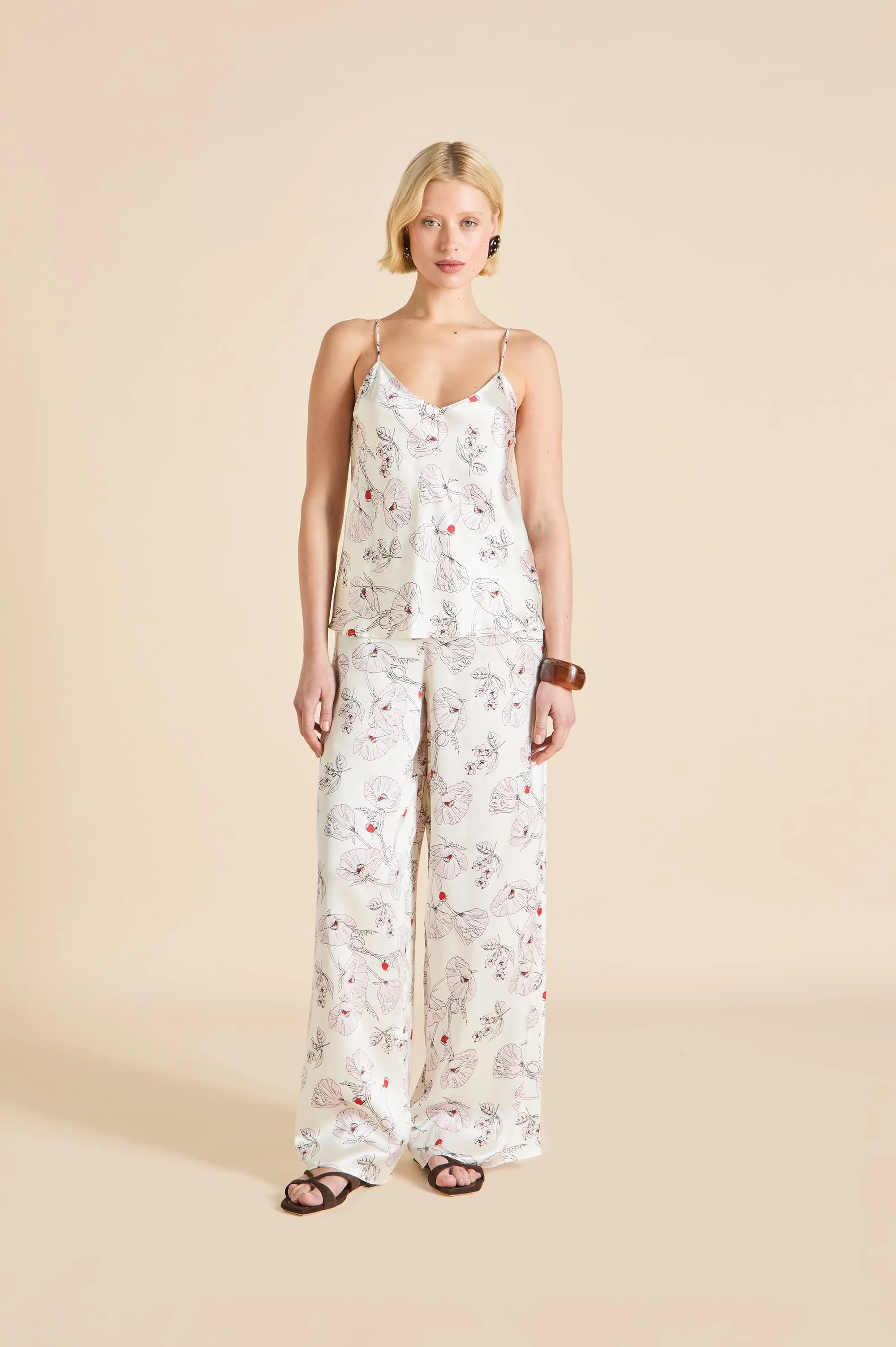 Bliss Rosalia Ivory Floral Camisole Set in Silk Satin sold by Olivia von Halle