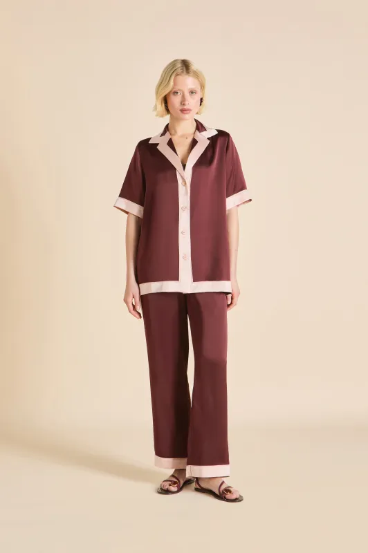 Tilda Bordeaux Burgundy Pajamas in Silk Satin made by Olivia von Halle