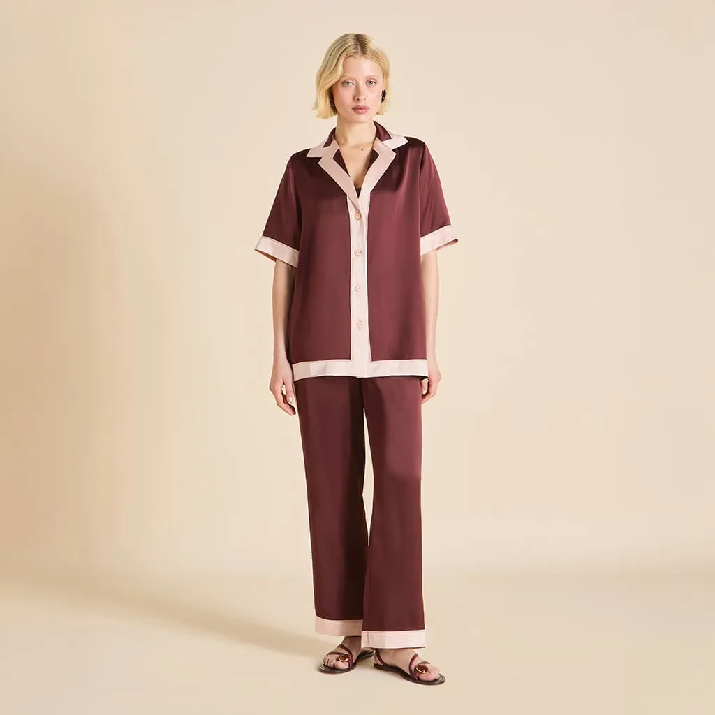 Tilda Bordeaux Burgundy Pajamas in Silk Satin sold by Olivia von Halle product image thumbnail 2