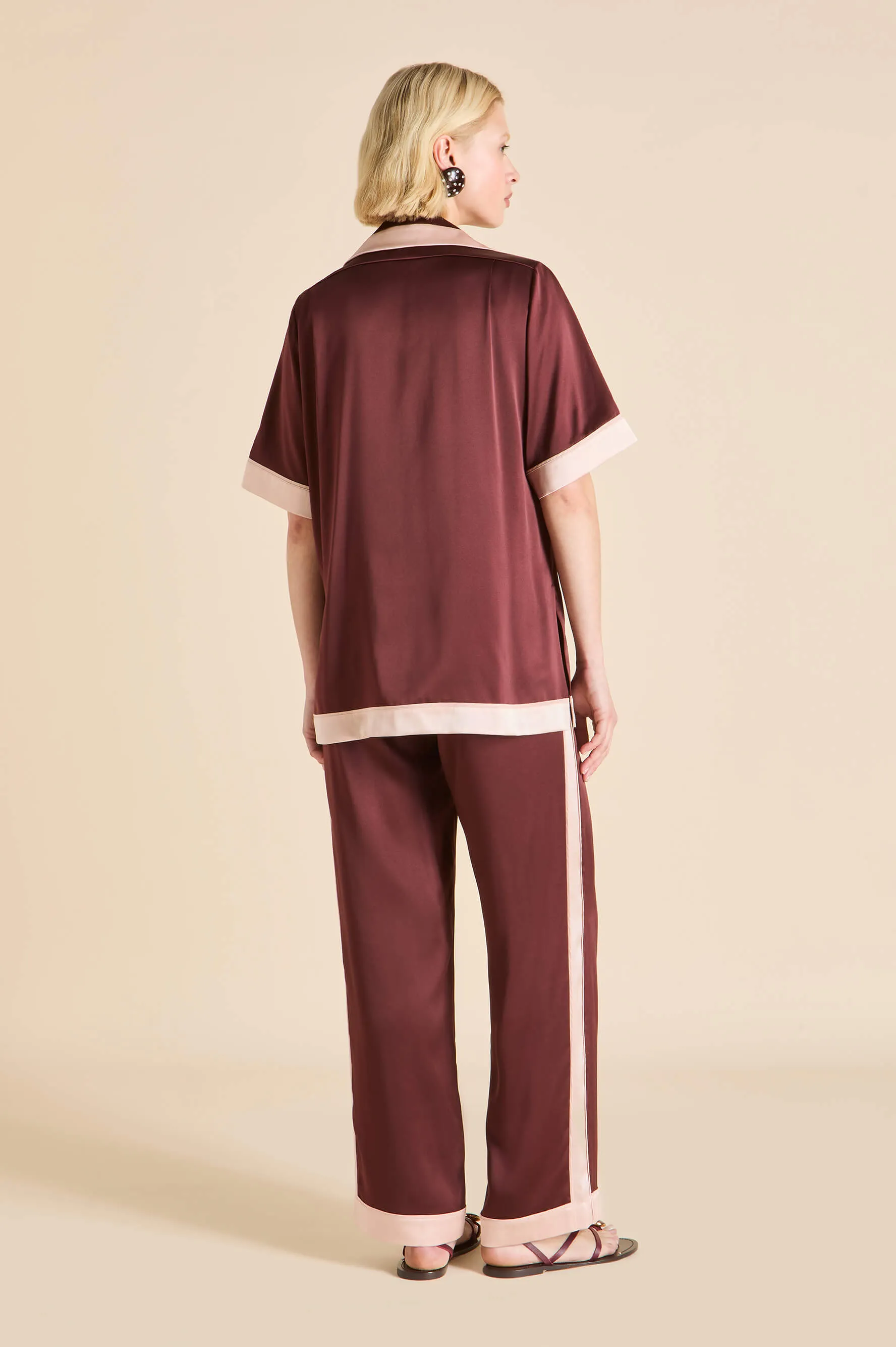 Tilda Bordeaux Burgundy Pajamas in Silk Satin sold by Olivia von Halle product image thumbnail 5
