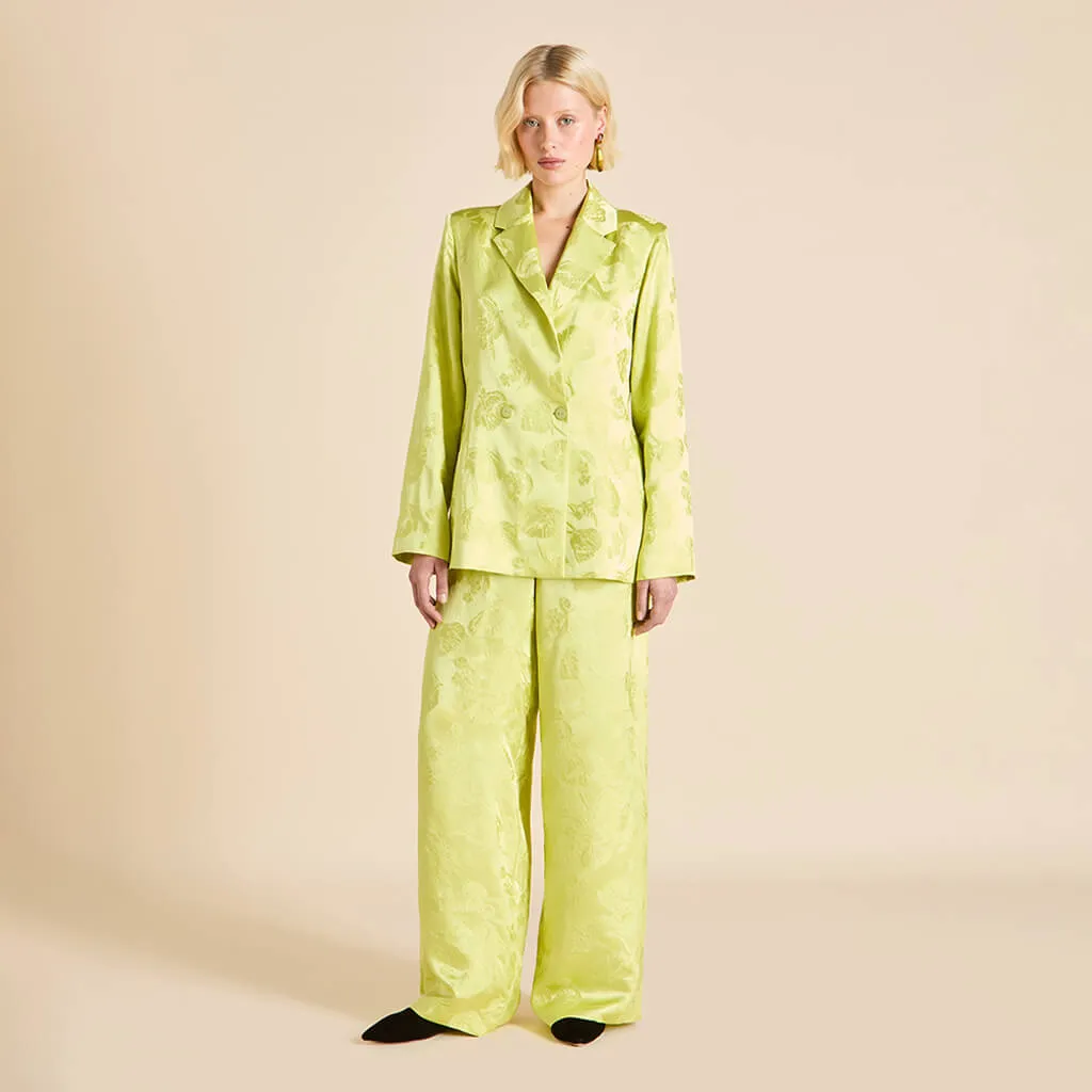 Bianca Ludovica Green Floral Pajamas in Silk Jacquard sold by Olivia von Halle product image thumbnail 2