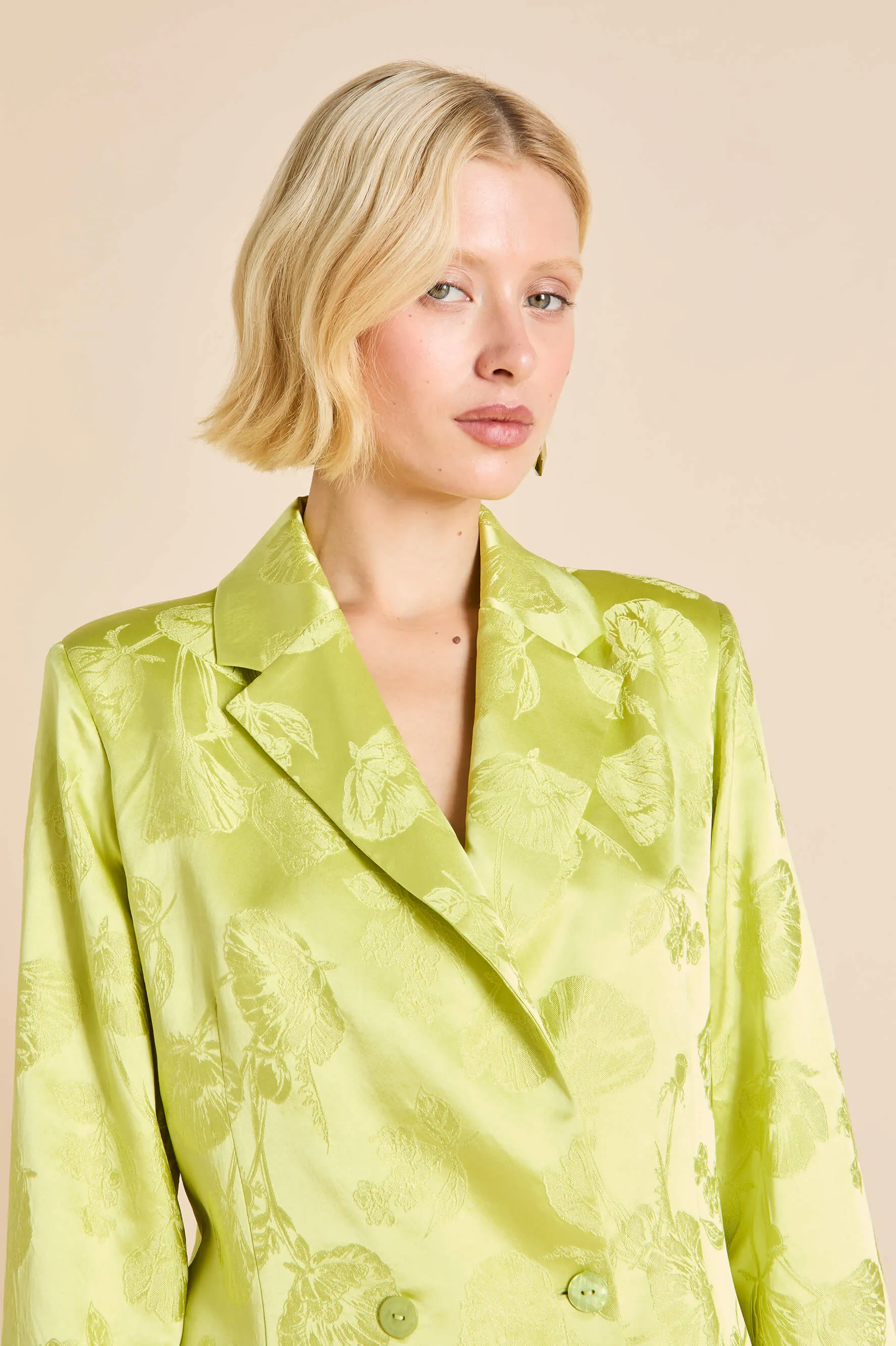 Bianca Ludovica Green Floral Pajamas in Silk Jacquard sold by Olivia von Halle product image thumbnail 3