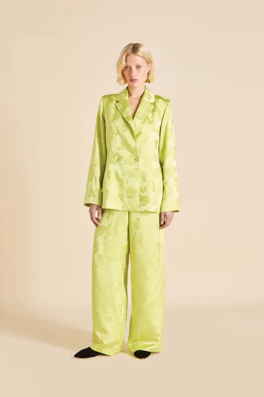 Bianca Ludovica Green Floral Pajamas in Silk Jacquard made by Olivia von Halle