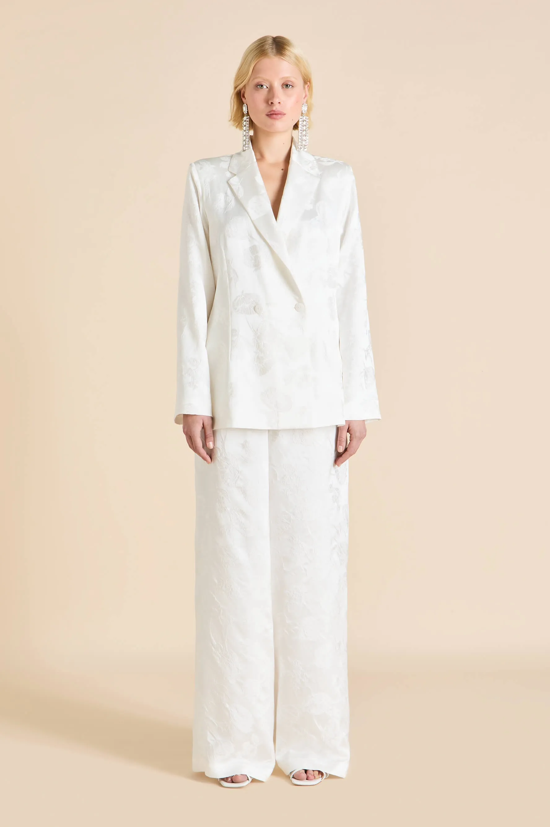 Bianca Liliana Ivory Floral Pajamas in Silk Jacquard sold by Olivia von Halle product image thumbnail 5