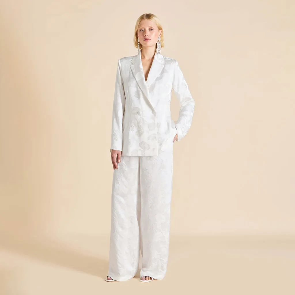 Bianca Liliana Ivory Floral Pajamas in Silk Jacquard sold by Olivia von Halle product image thumbnail 2