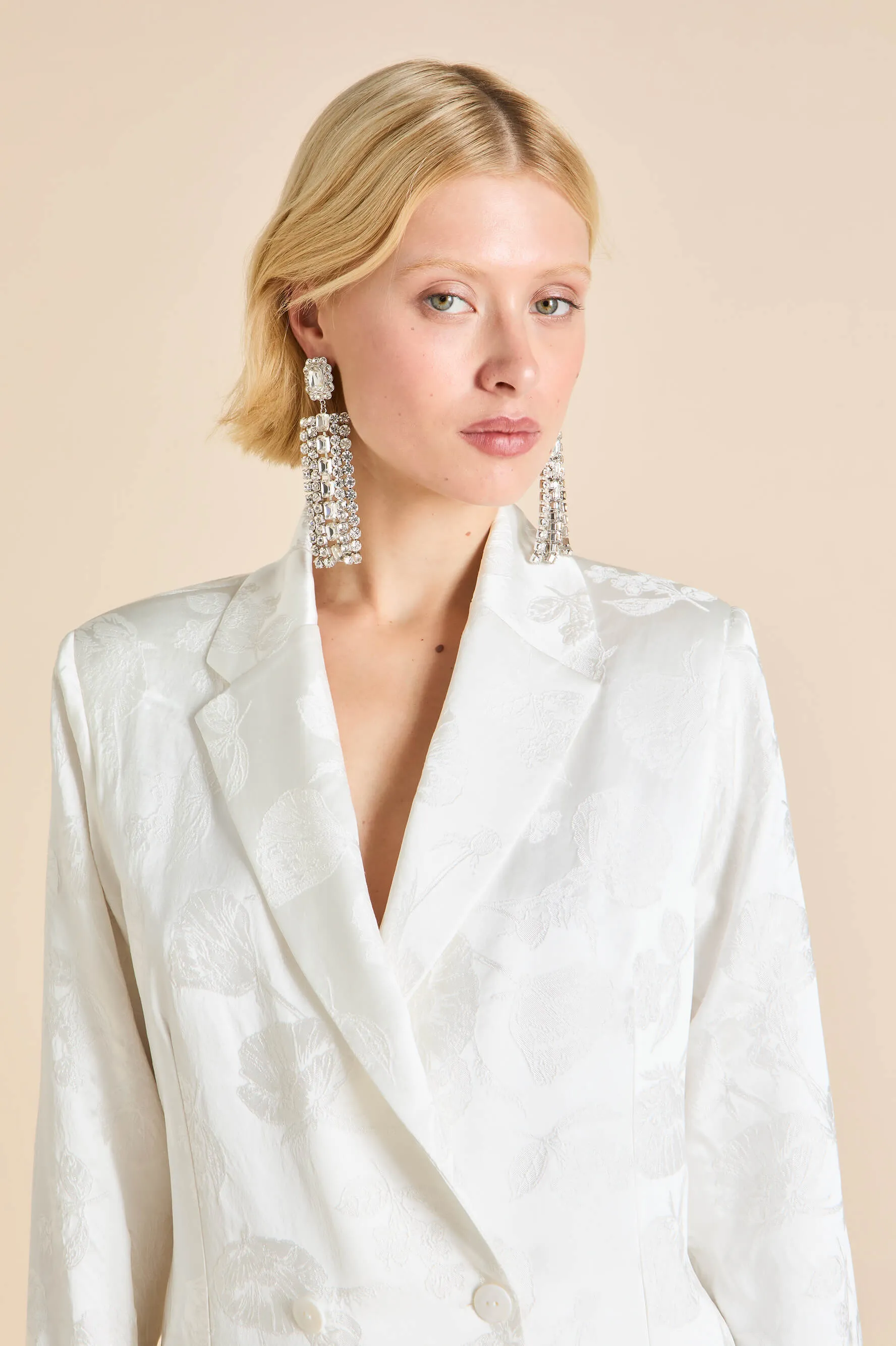 Bianca Liliana Ivory Floral Pajamas in Silk Jacquard sold by Olivia von Halle product image thumbnail 3