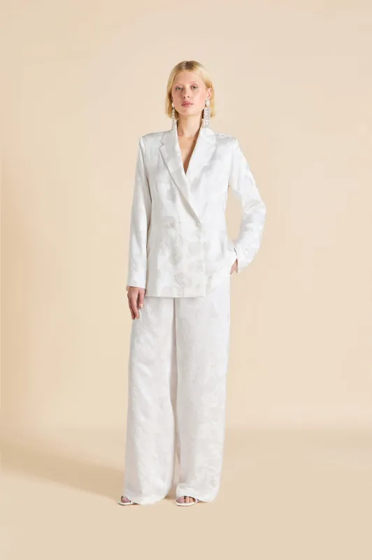 Bianca Liliana Ivory Floral Pajamas in Silk Jacquard made by Olivia von Halle