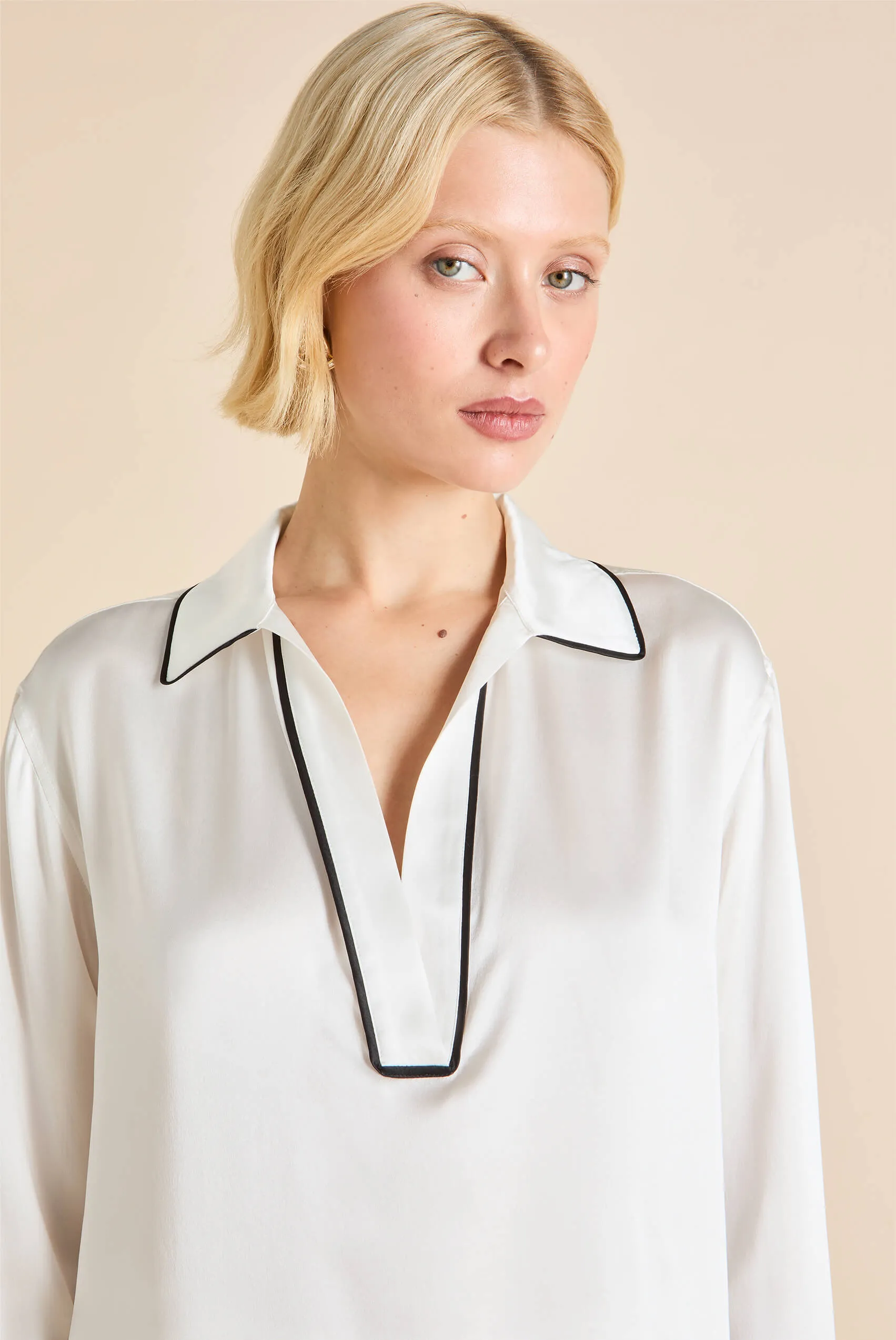 Anita Ivory Pajamas in Silk Satin sold by Olivia von Halle product image thumbnail 3