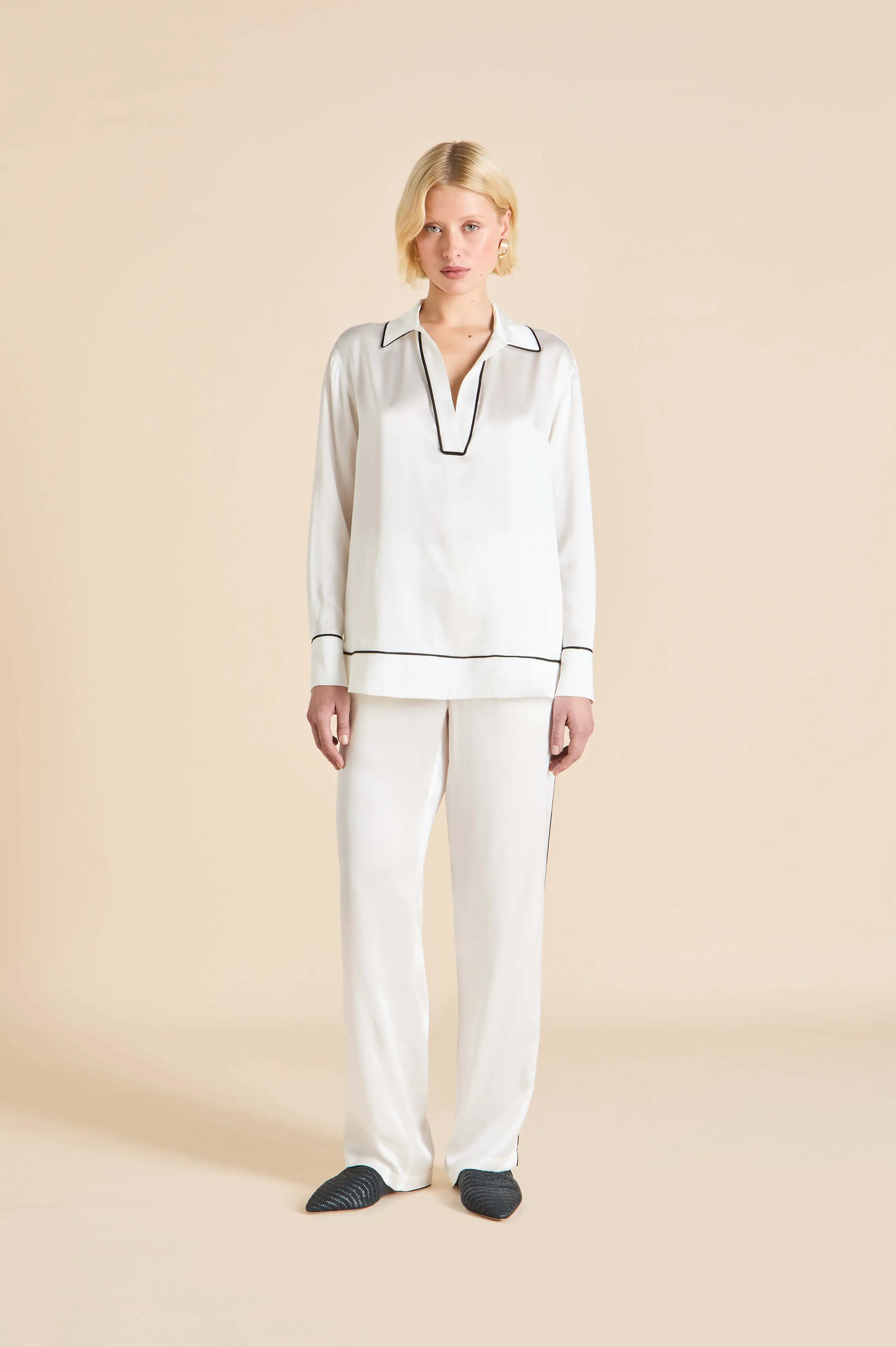 Anita Ivory Pajamas in Silk Satin sold by Olivia von Halle