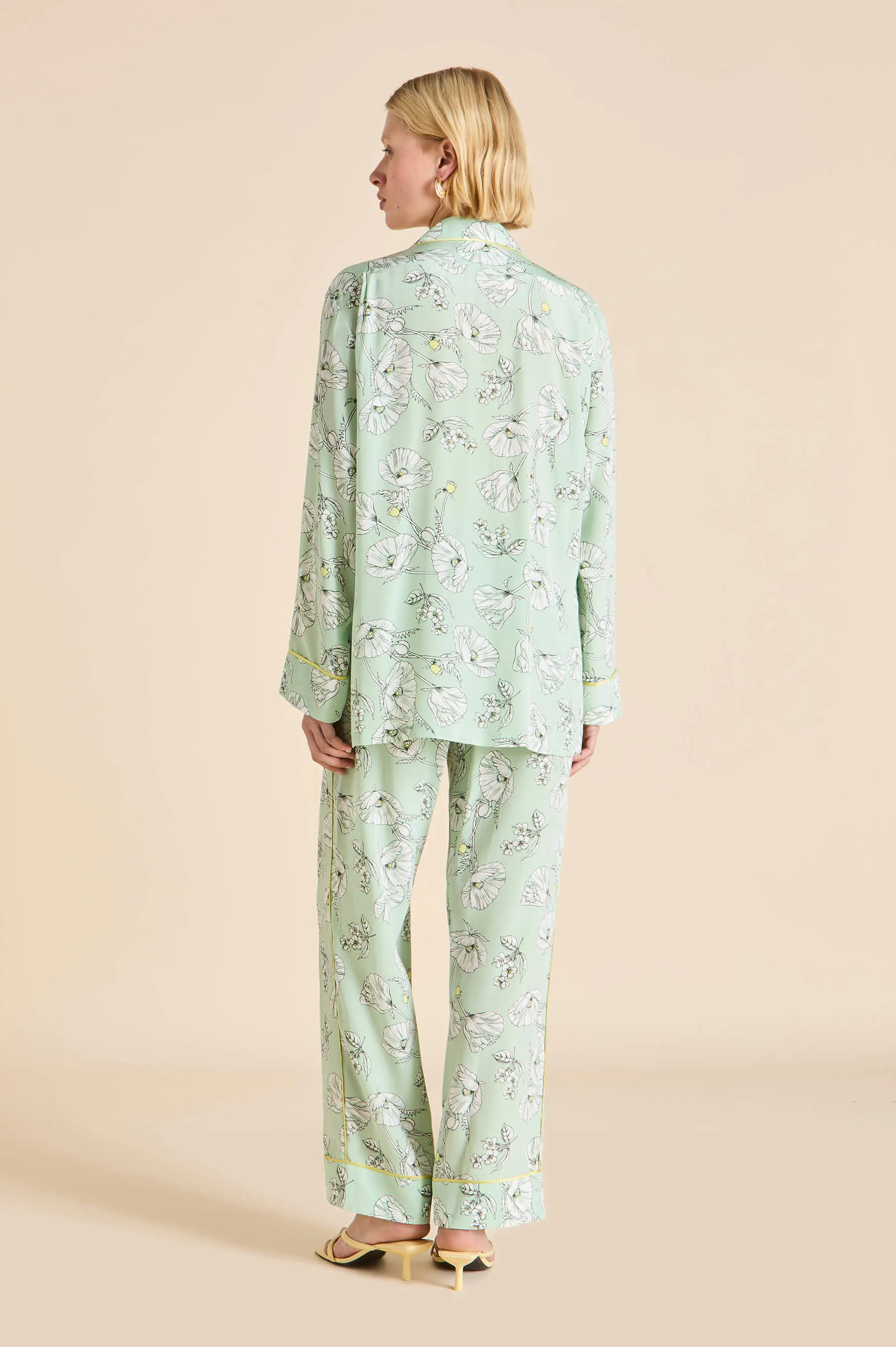 Yves Delfina Green Floral Pajamas in Silk Crêpe de Chine sold by Olivia von Halle product image thumbnail 5
