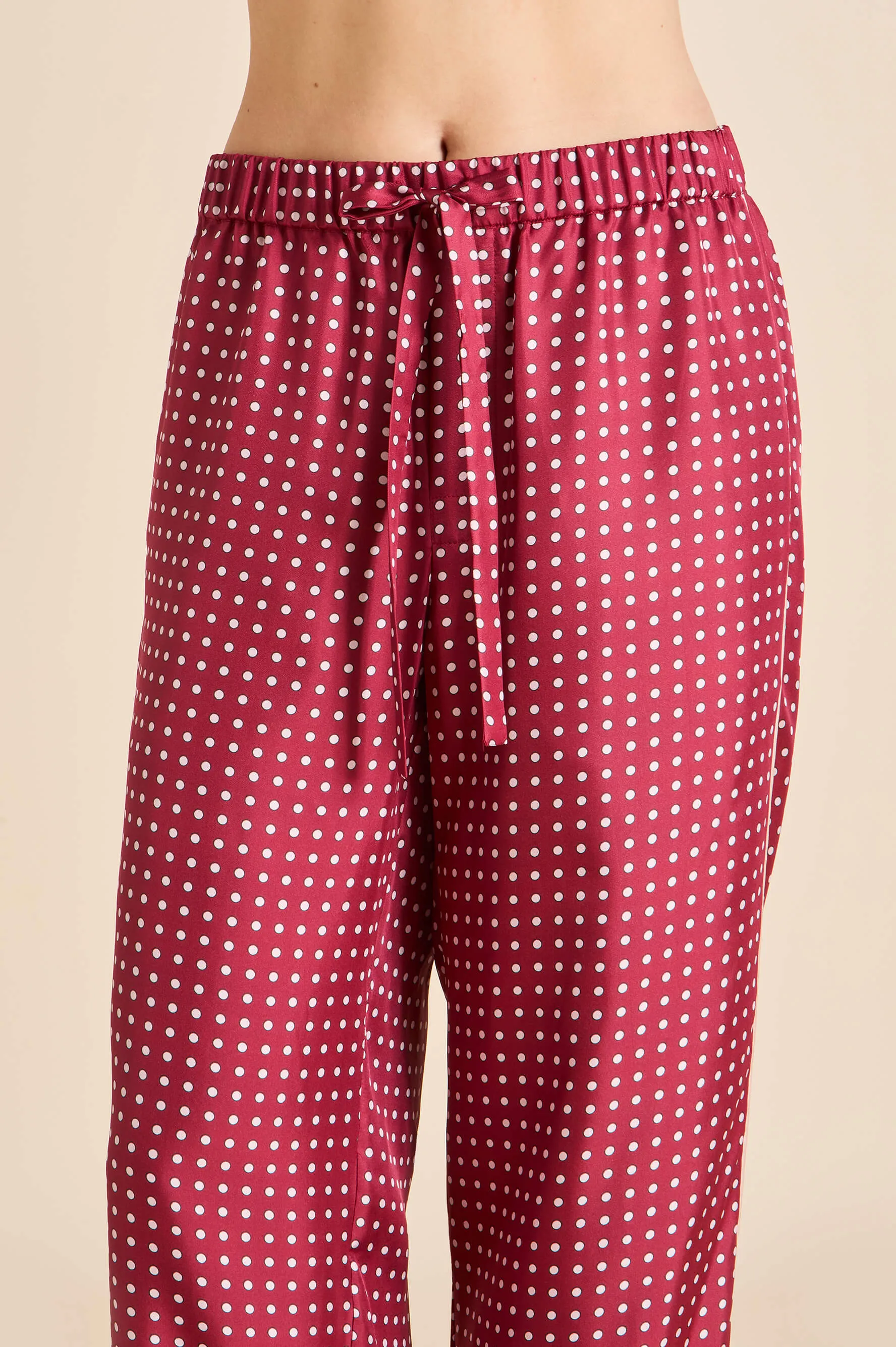 Yves Palazzo Burgundy Polka Dot Pajamas in Silk Twill sold by Olivia von Halle product image thumbnail 5
