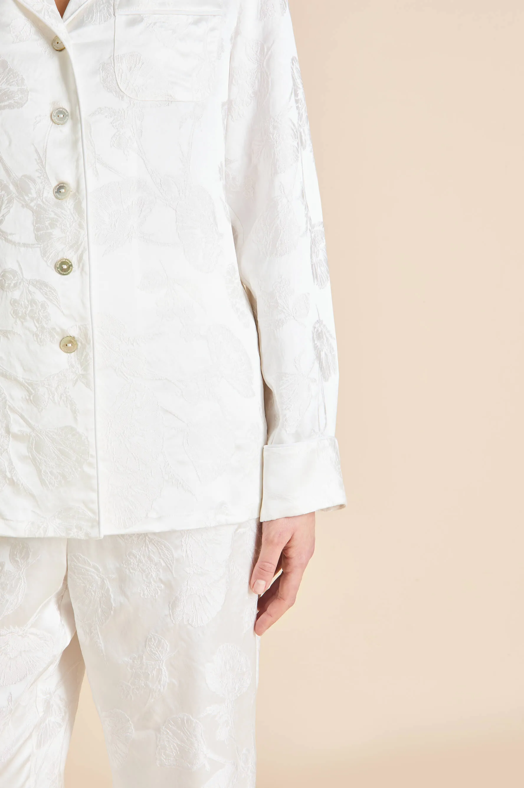 Lila Liliana Ivory Floral Pajamas in Silk Jacquard sold by Olivia von Halle product image thumbnail 4