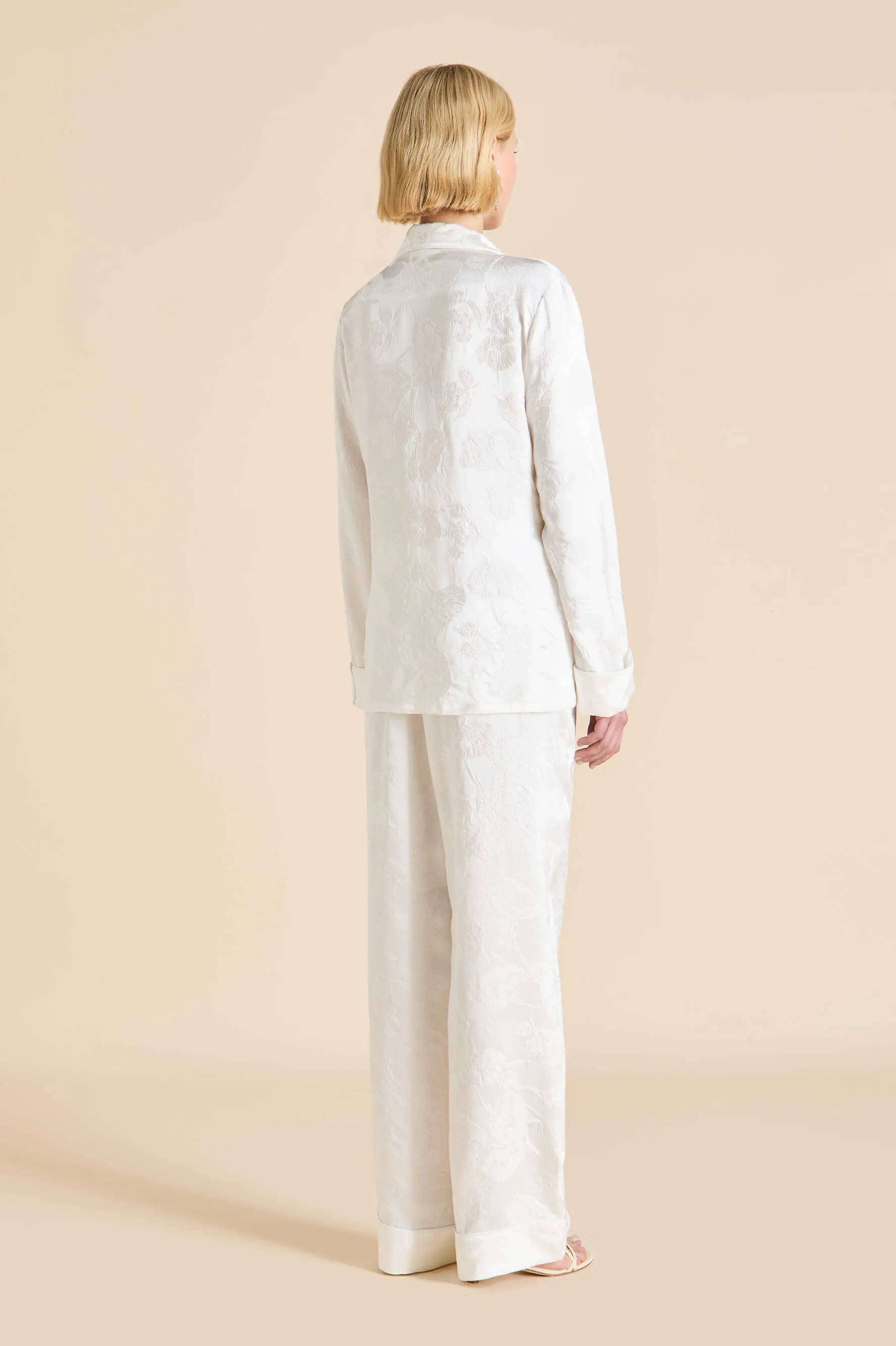Lila Liliana Ivory Floral Pajamas in Silk Jacquard sold by Olivia von Halle product image thumbnail 5