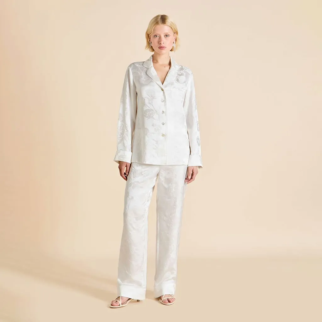 Lila Liliana Ivory Floral Pajamas in Silk Jacquard sold by Olivia von Halle product image thumbnail 2