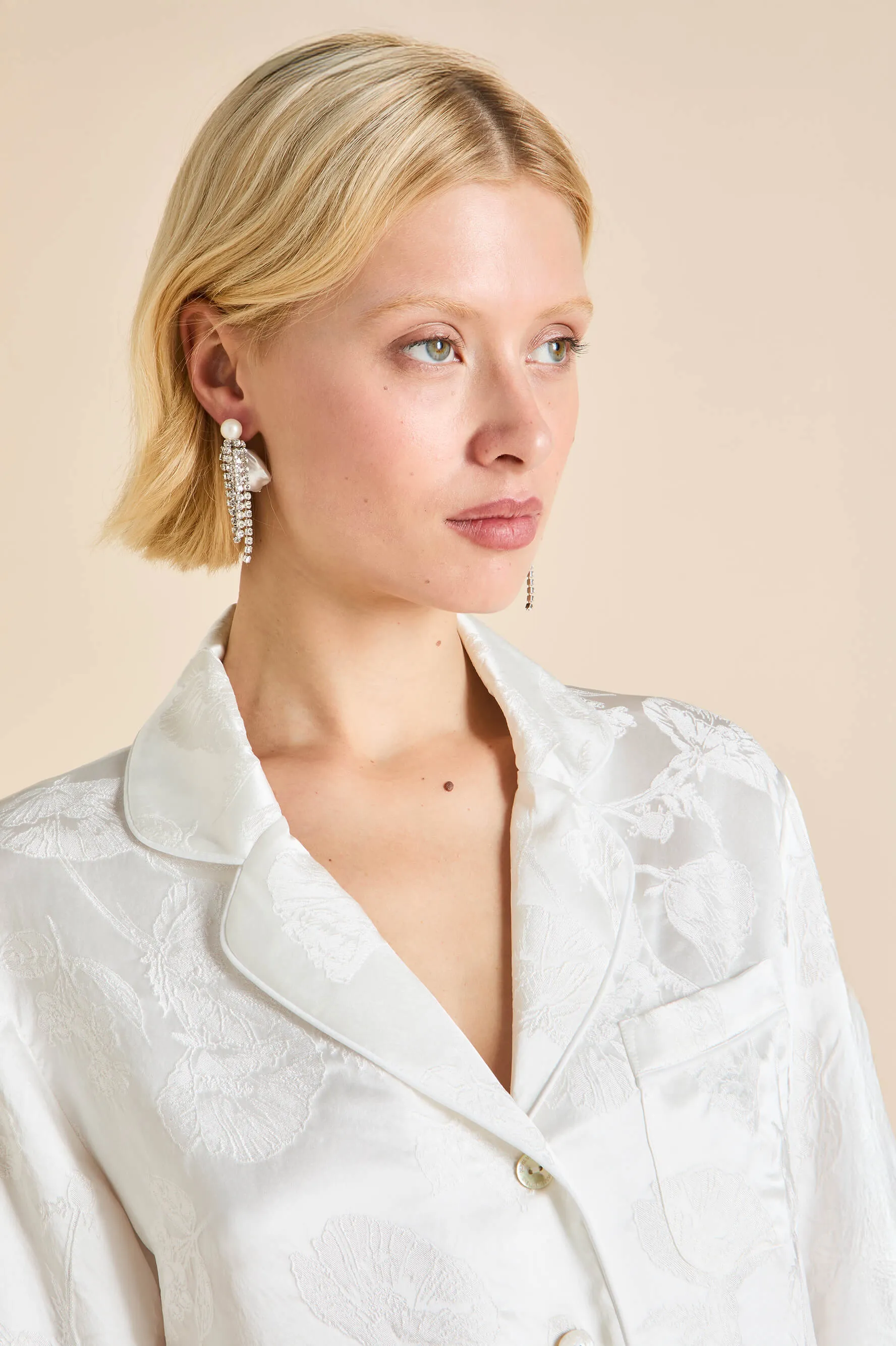 Lila Liliana Ivory Floral Pajamas in Silk Jacquard sold by Olivia von Halle product image thumbnail 3