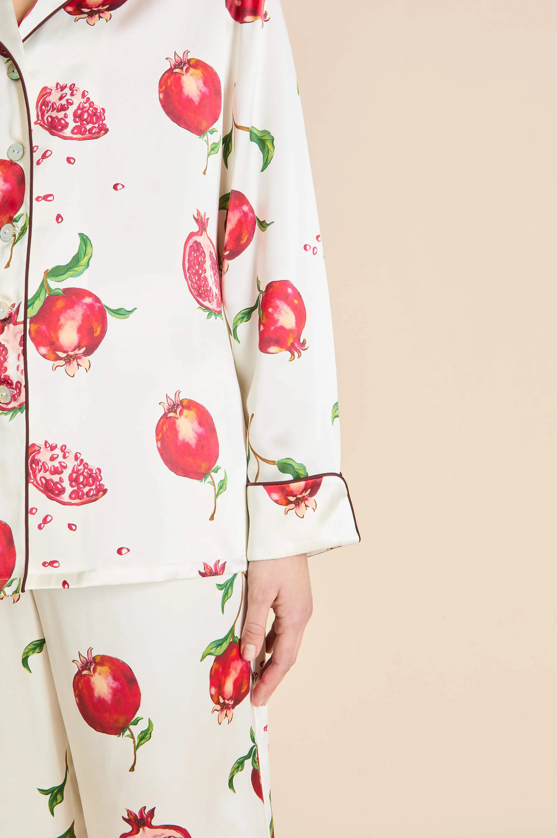 Lila Allegra Ivory Pomegranate Pajamas in Silk Satin sold by Olivia von Halle product image thumbnail 4
