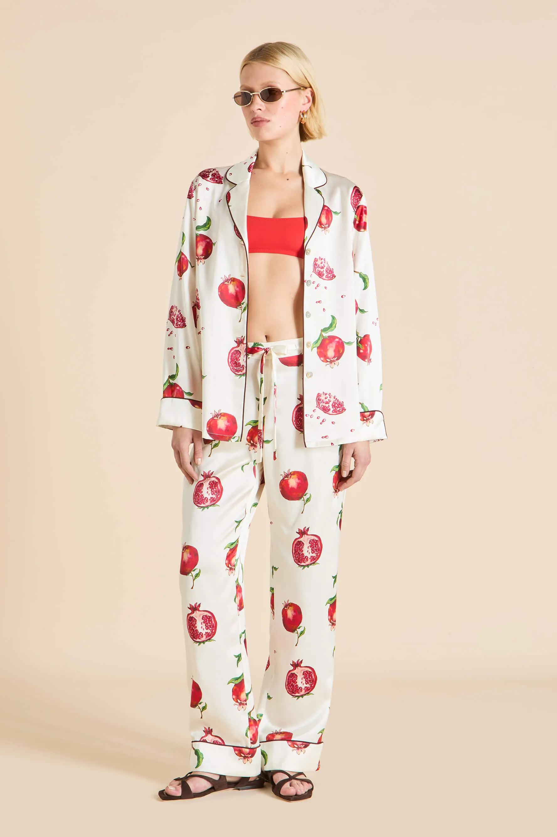 Lila Allegra Ivory Pomegranate Pajamas in Silk Satin sold by Olivia von Halle product image thumbnail 5