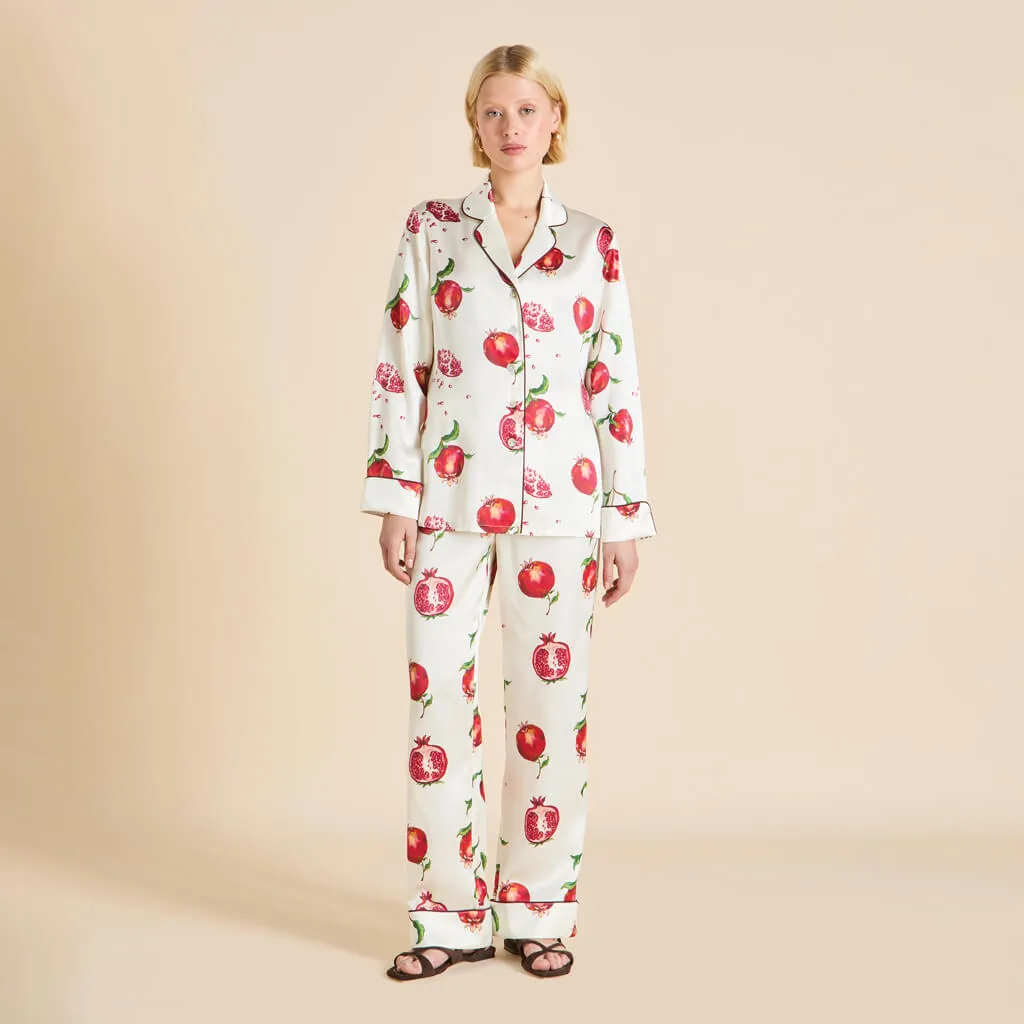 Lila Allegra Ivory Pomegranate Pajamas in Silk Satin sold by Olivia von Halle product image thumbnail 2