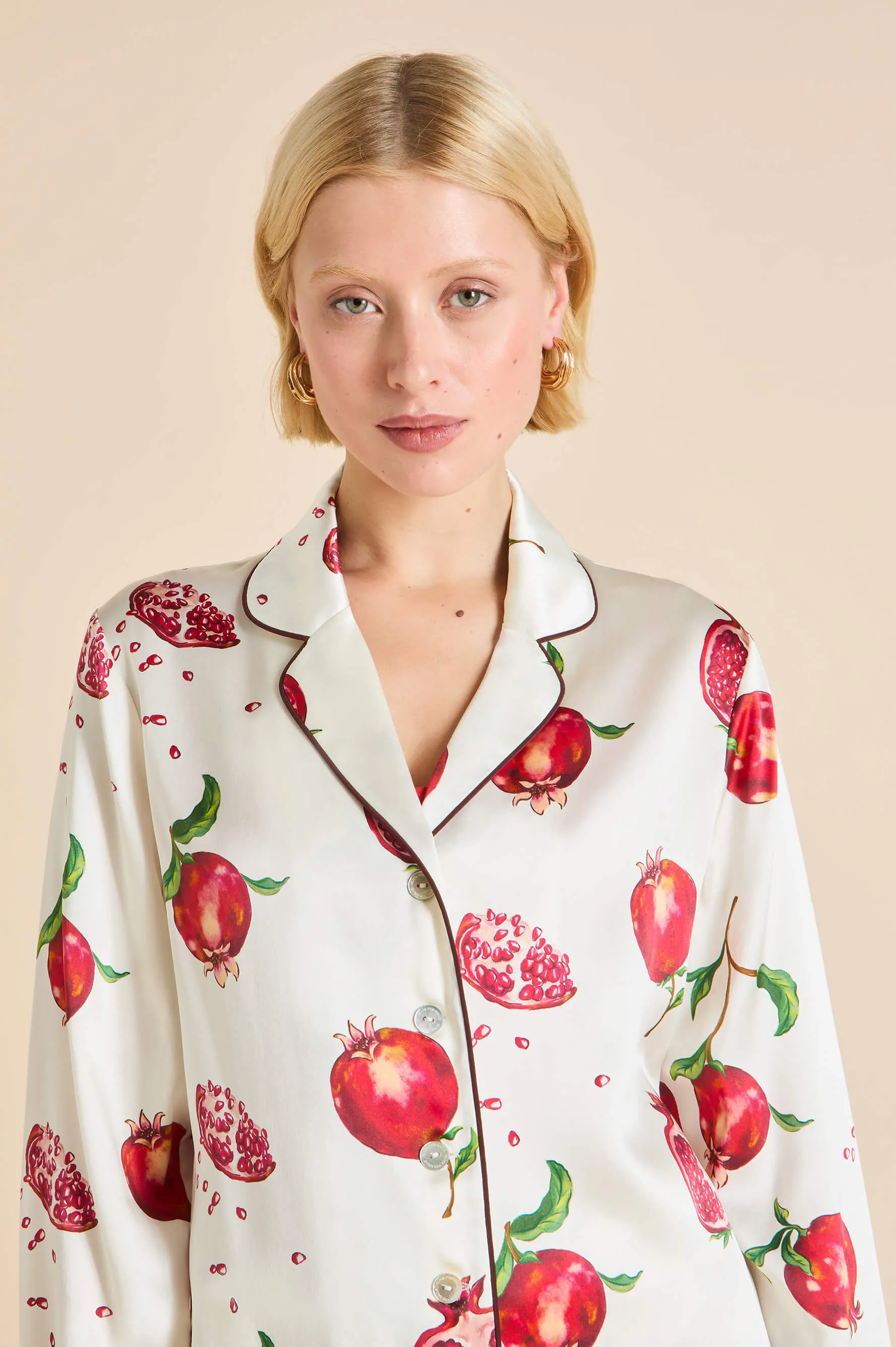 Lila Allegra Ivory Pomegranate Pajamas in Silk Satin sold by Olivia von Halle product image thumbnail 3