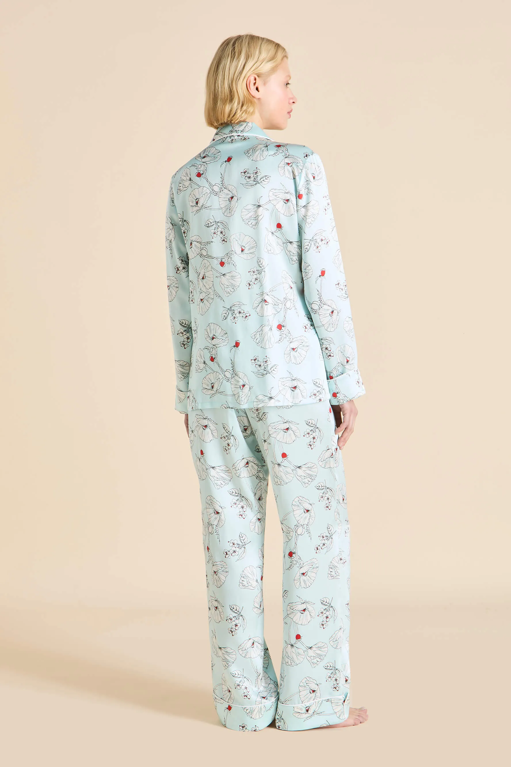 Lila Serafina Blue Floral Pajamas in Silk Satin sold by Olivia von Halle product image thumbnail 5