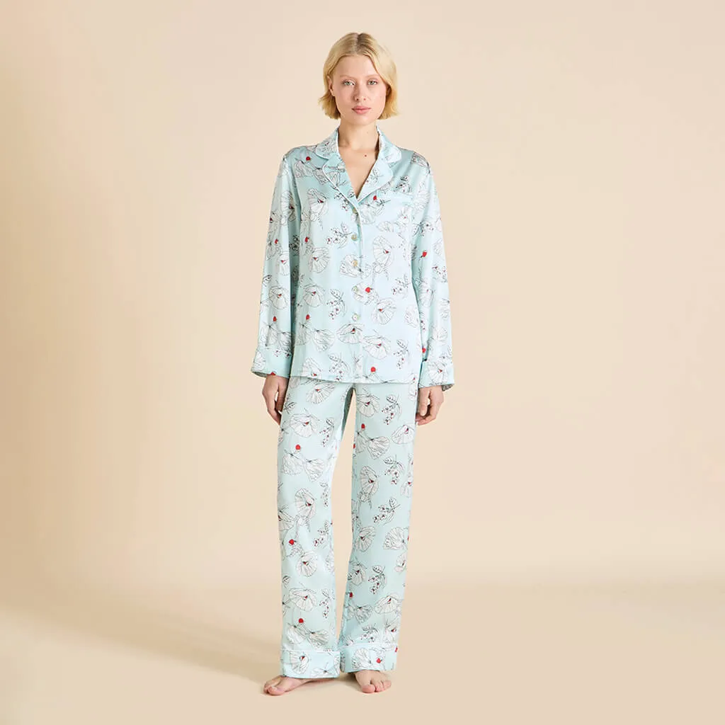 Lila Serafina Blue Floral Pajamas in Silk Satin sold by Olivia von Halle product image thumbnail 2