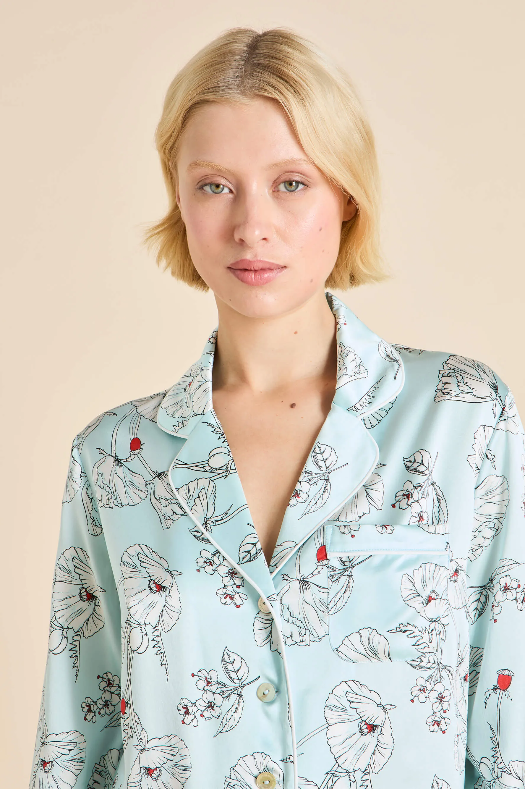 Lila Serafina Blue Floral Pajamas in Silk Satin sold by Olivia von Halle product image thumbnail 3