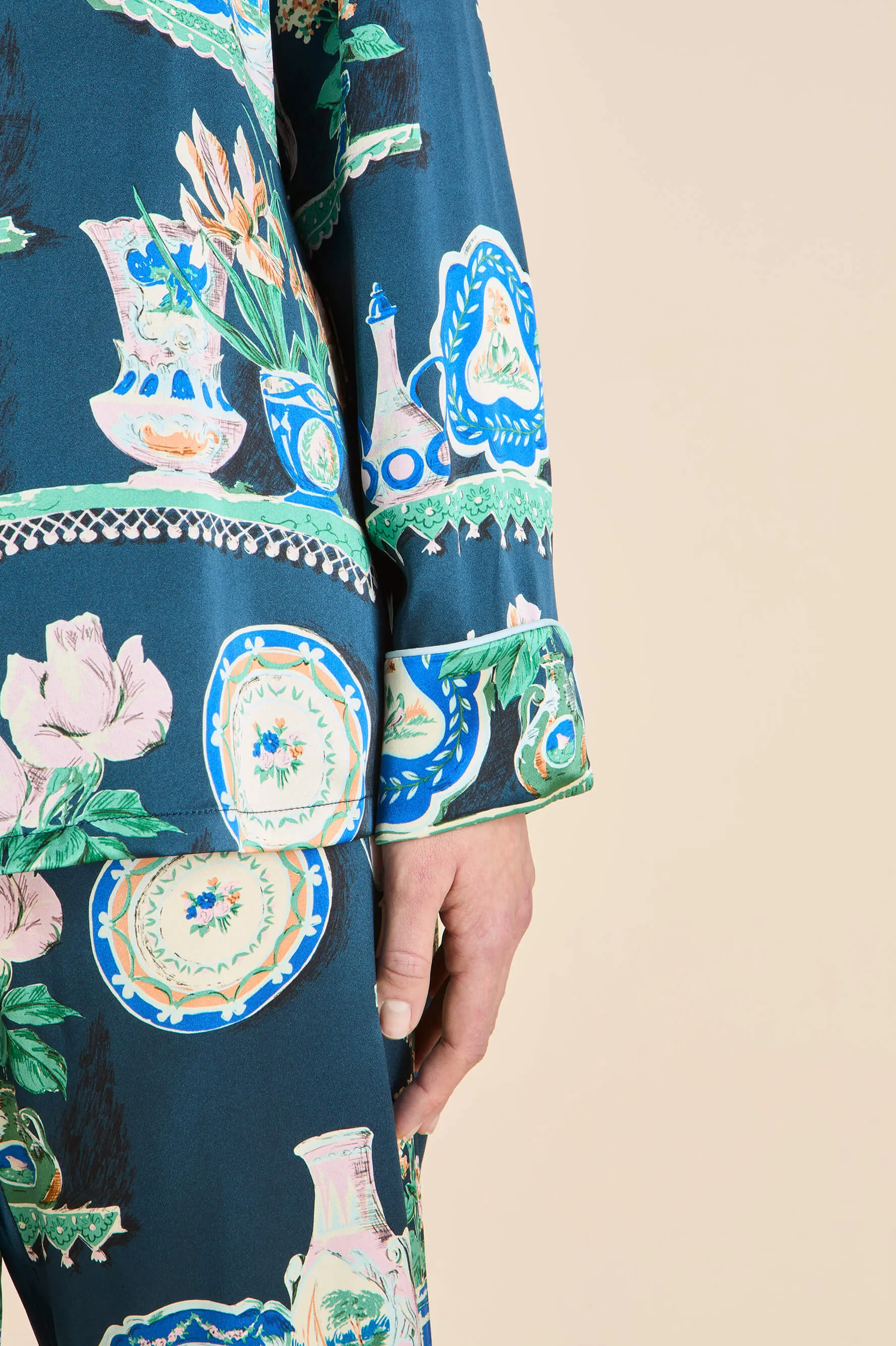 Lila Giotto Green Plate Pajamas in Silk Satin sold by Olivia von Halle product image thumbnail 4